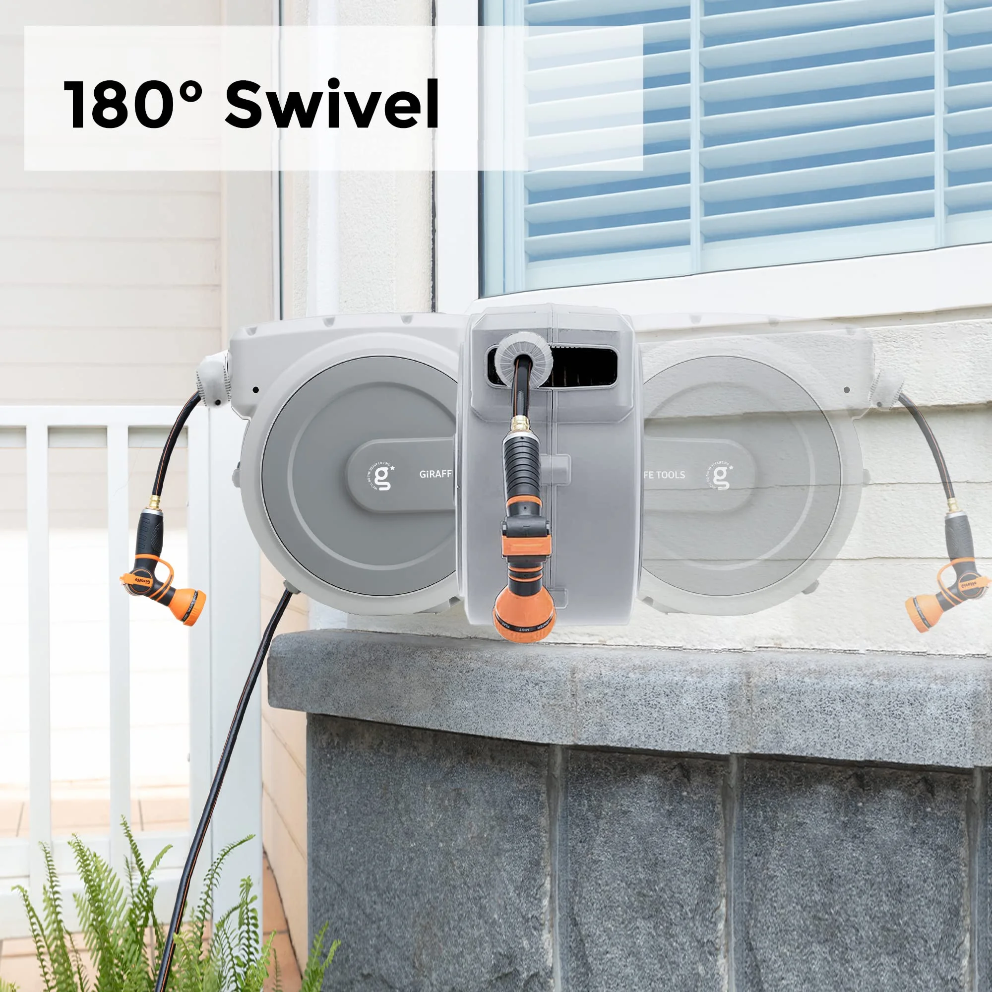 Giraffe Tools Retractable Garden Hose Reel with 1/2in-100ft Water Hose, Plastic Bracket, Wall Mounted, Dark Grey - Image 33