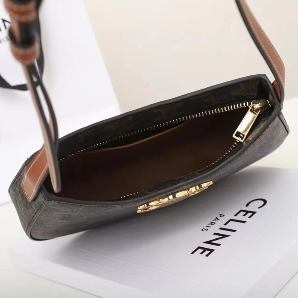 Celine Medium Tilly Bag in Triomphe Canvas and Calfskin1:1High-quality replica