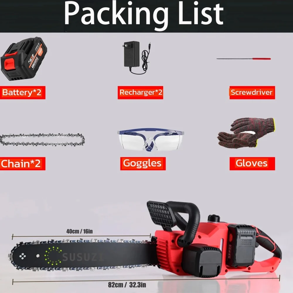 16 Inch 42V Brushless Cordless Chainsaw Kit, 1200W With 2x2000mAh Batteries And 2 Chains - Image 7 16 Inch 42V Brushless Cordless Chainsaw Kit, 1200W With 2x2000mAh Batteries And 2 Chains - Image 7