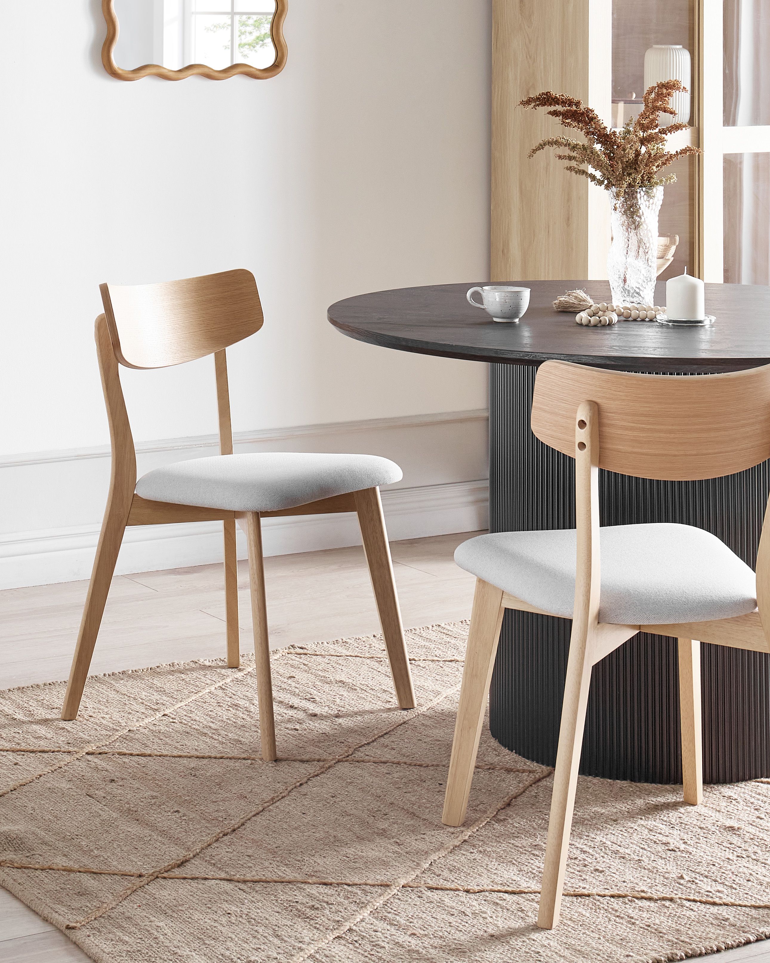 Set of 2 Dining Chairs HOPE Wood Light Brown/ Grey