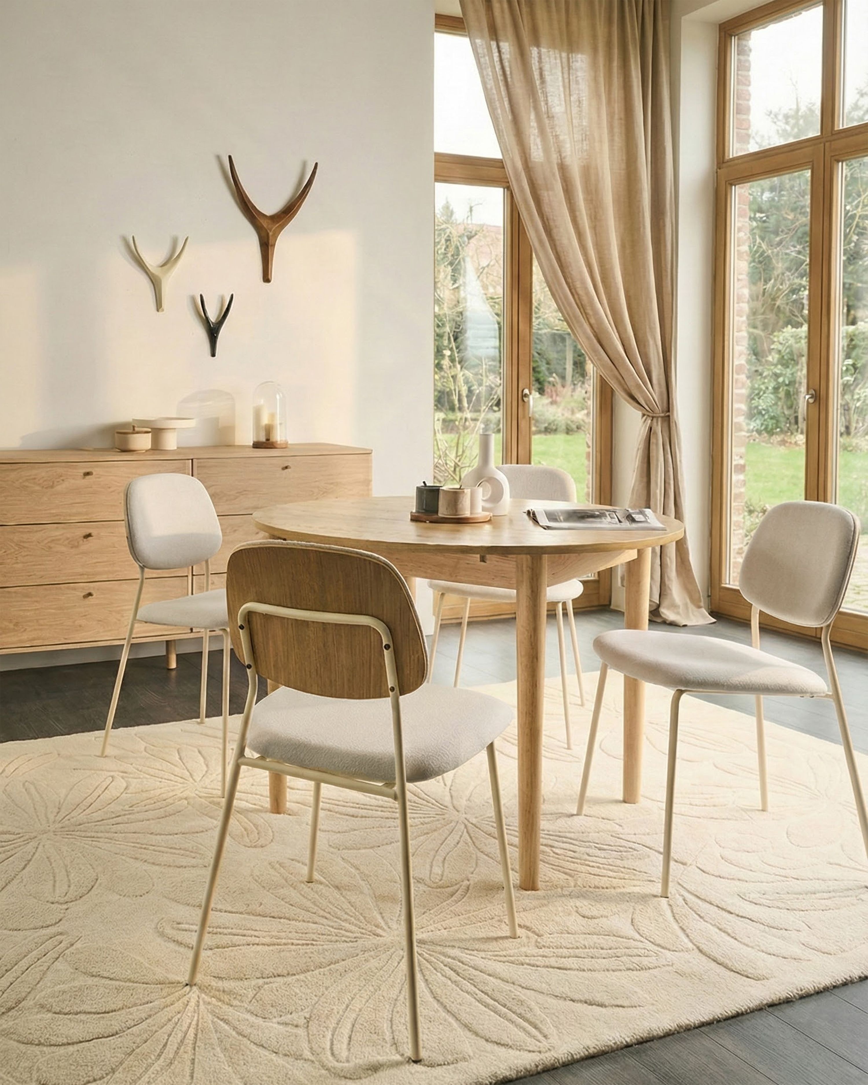 Set of 4 Dining Chairs RILEY Fabric Off-White