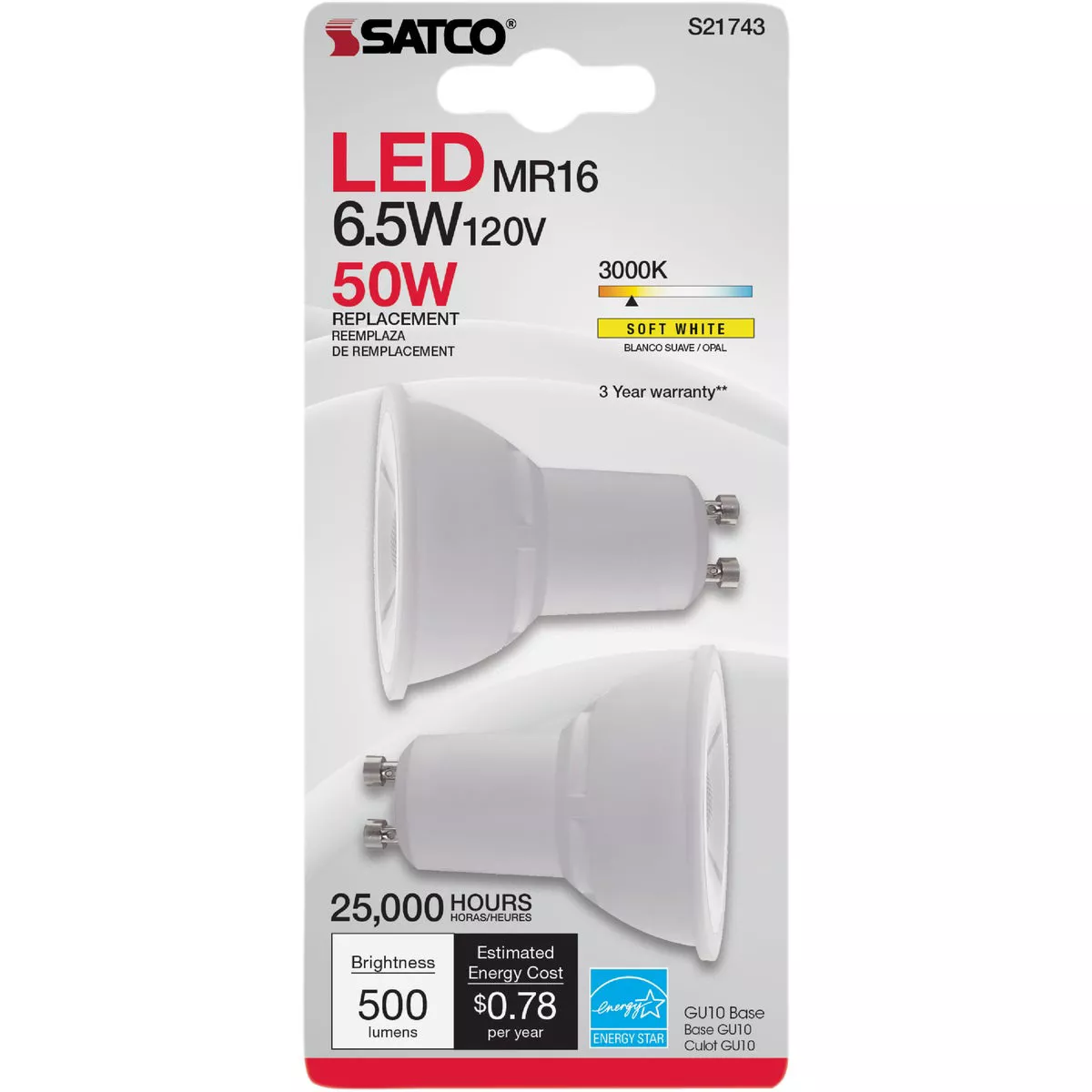 Satco Nuvo 50W Equivalent Warm White MR16 GU10 LED Floodlight Light Bulb