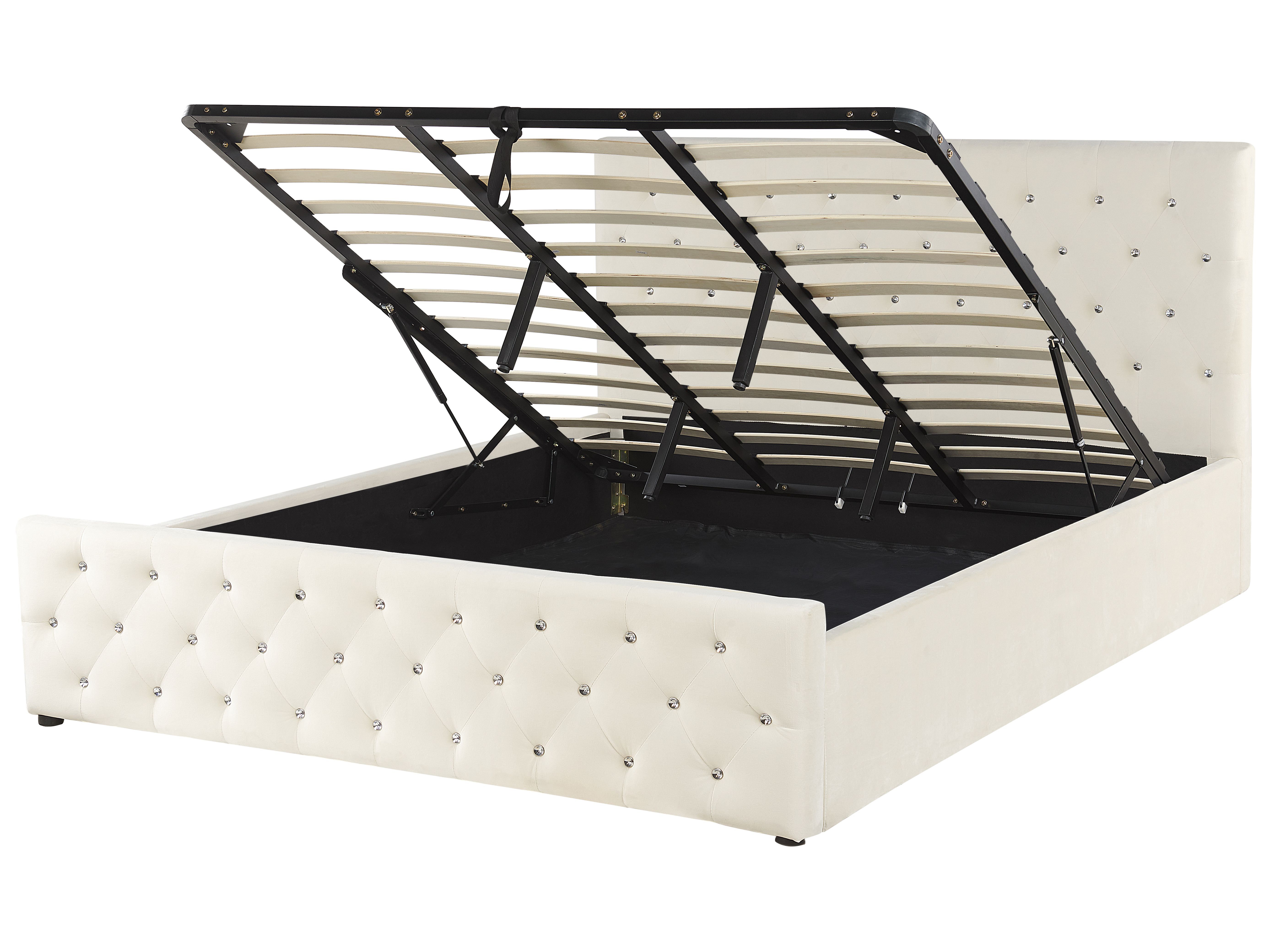 Ottoman Bed Velvet AMIENS 180 x 200 cm (EU Super King) Light Beige