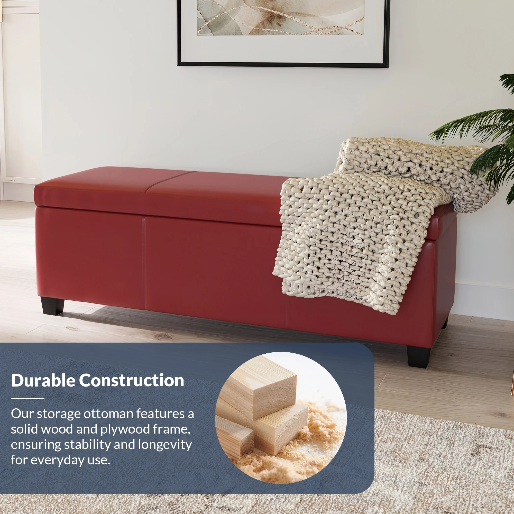 BELLEZE Storage Ottoman Bench Footstool - Amherst (Beige) - Image 42