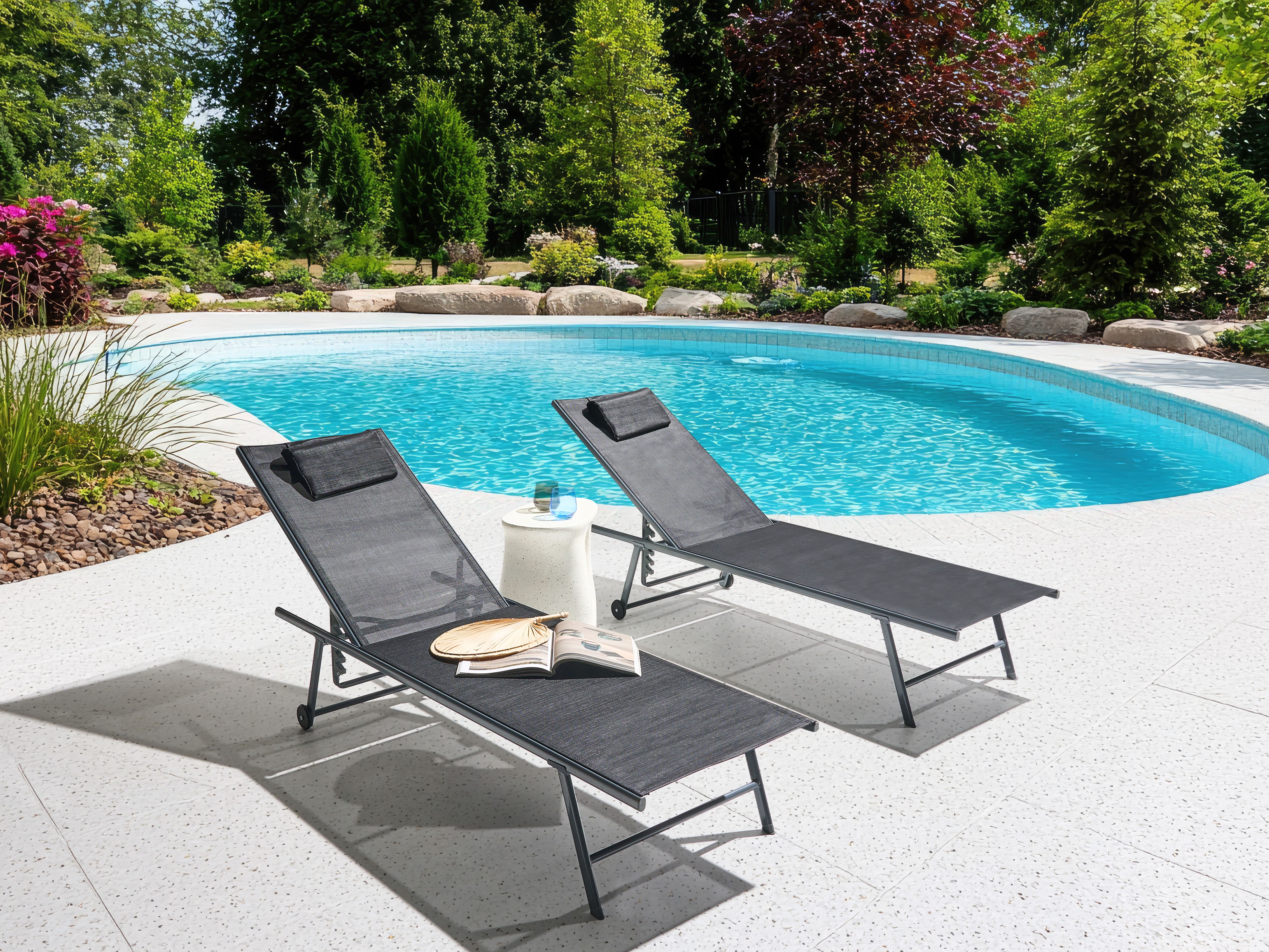 Set of 2 Sun Loungers SORONI Metal Black