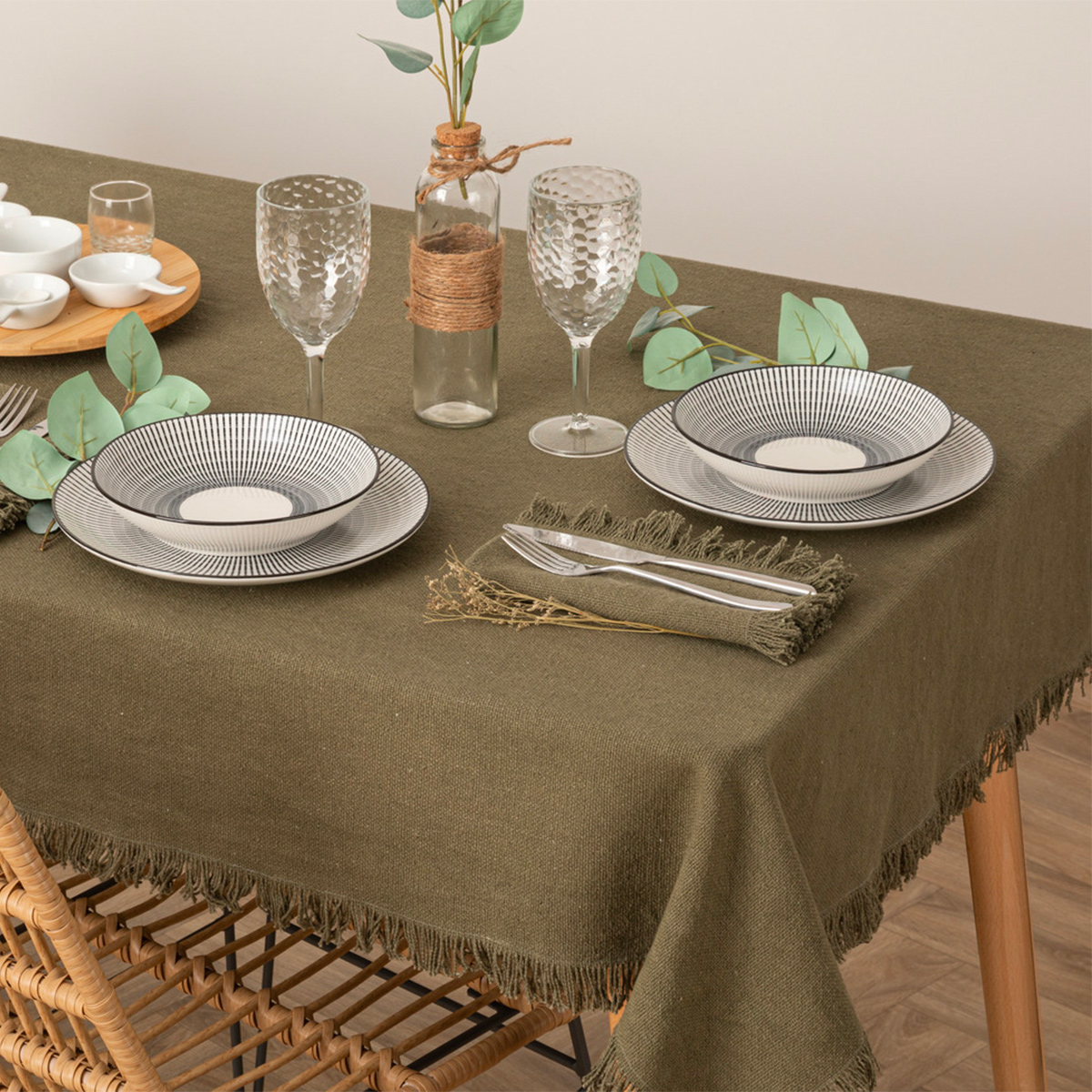 Tablecloth "Maha", cotton Khaki green, 250x150 cm