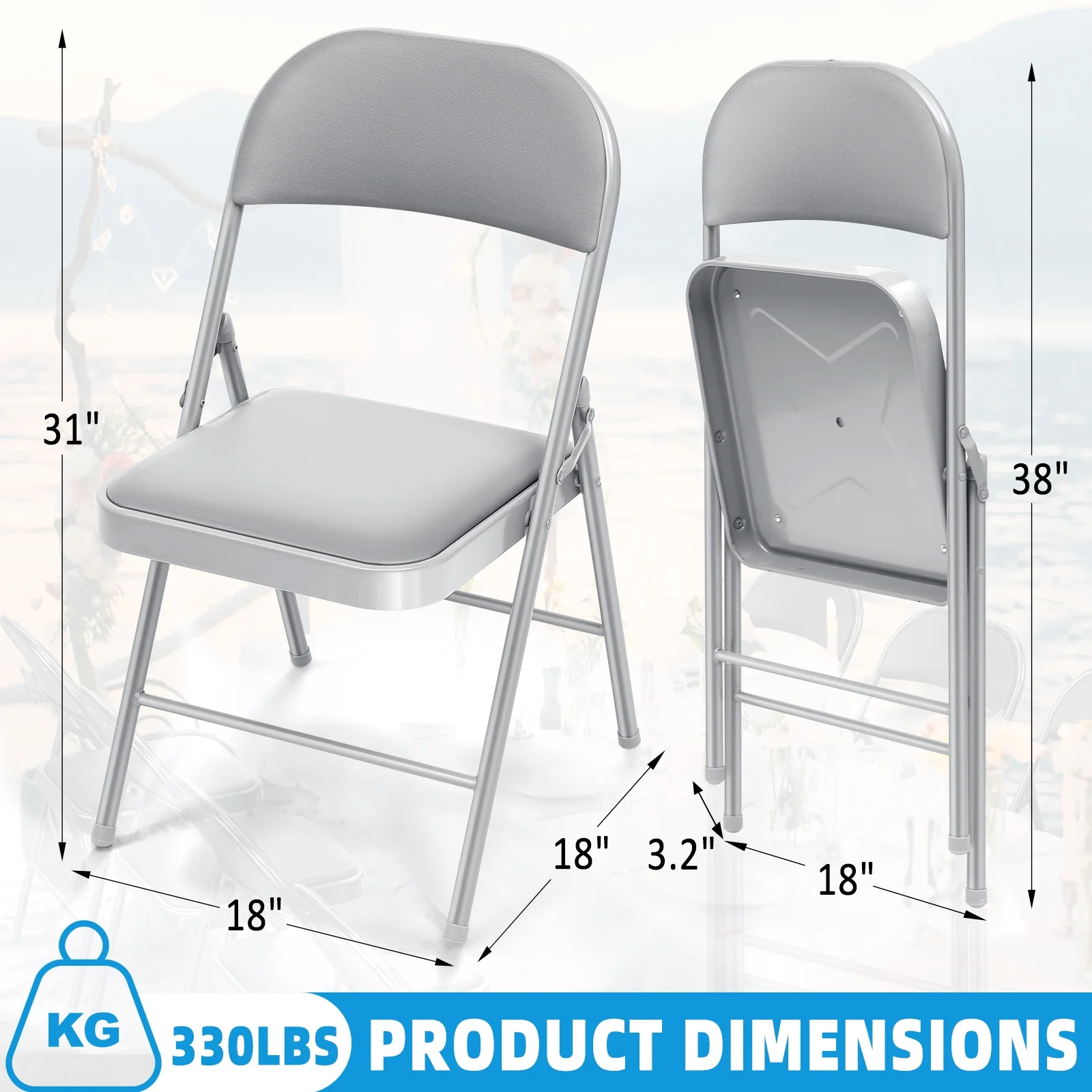 SUGIFT 4 Pack Vinyl Padded Folding Chair Portable Dining Chairs for Indoor and Outdoor - Image 8