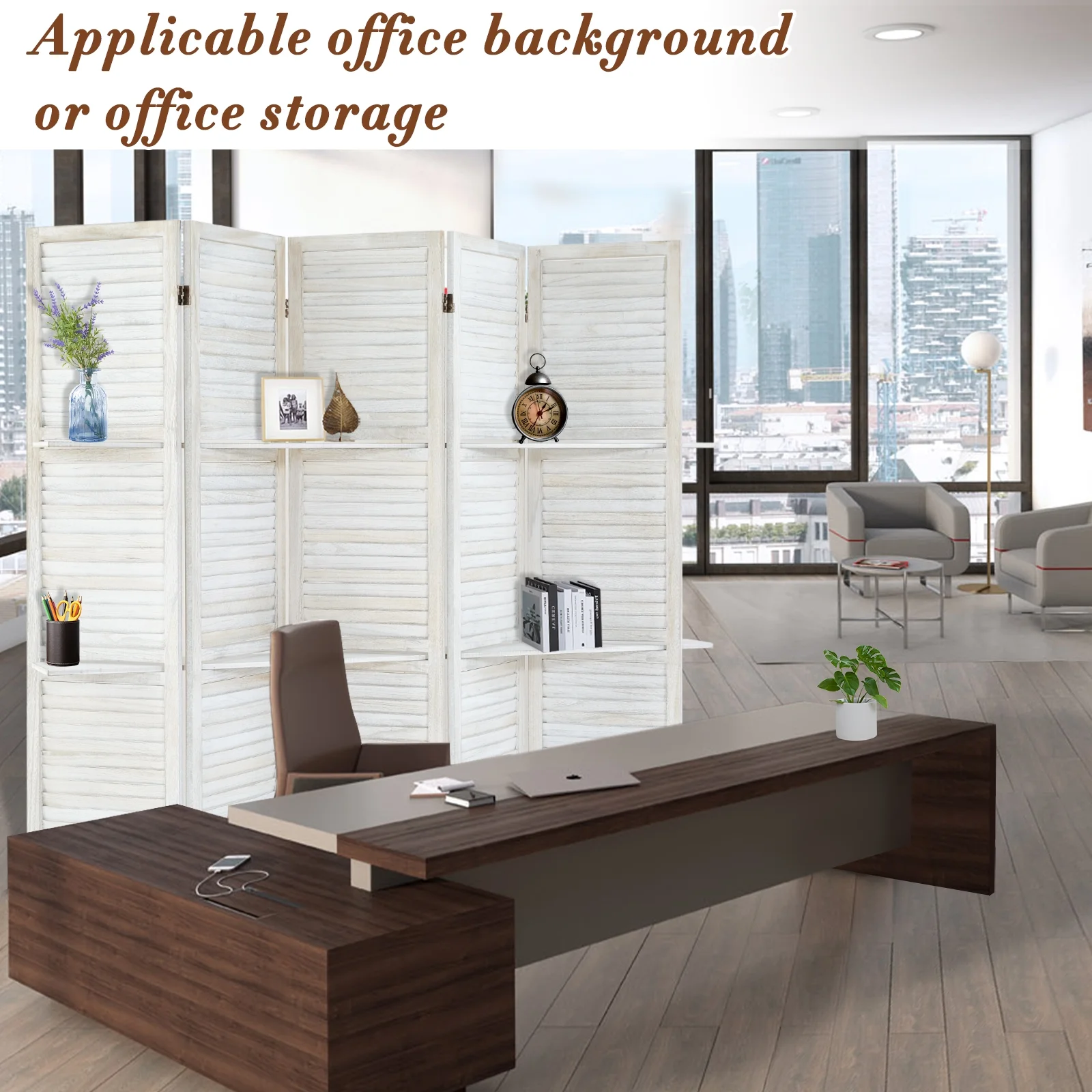 6-Panel Room Divider with Shelves5.6ft Tall Folding Privacy Screen Panels, Room Divider Wall, Divider for Room Separation, Room Divider ShelvesEffectively Block SightNatural - Image 25