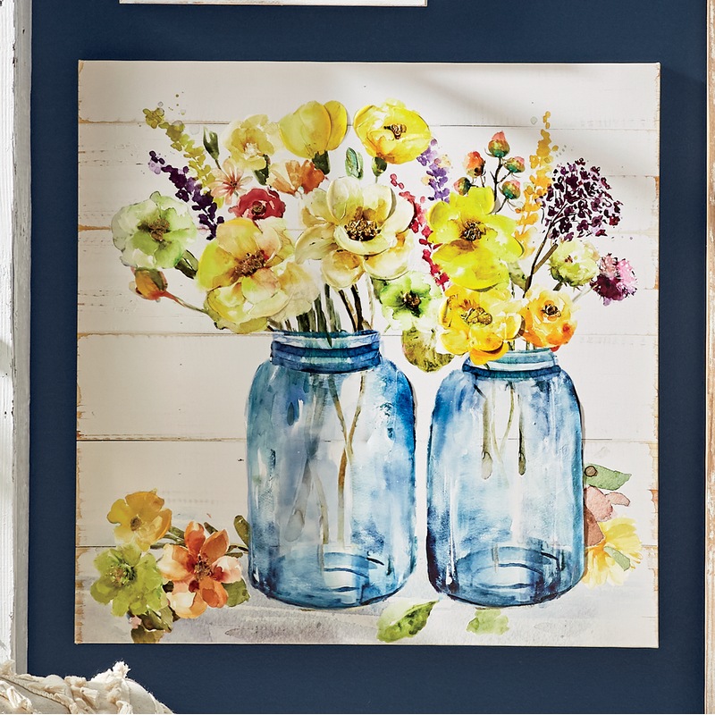 Jars with Flowers Printed Canvas - MIDNIGHT VELVET CATALOG