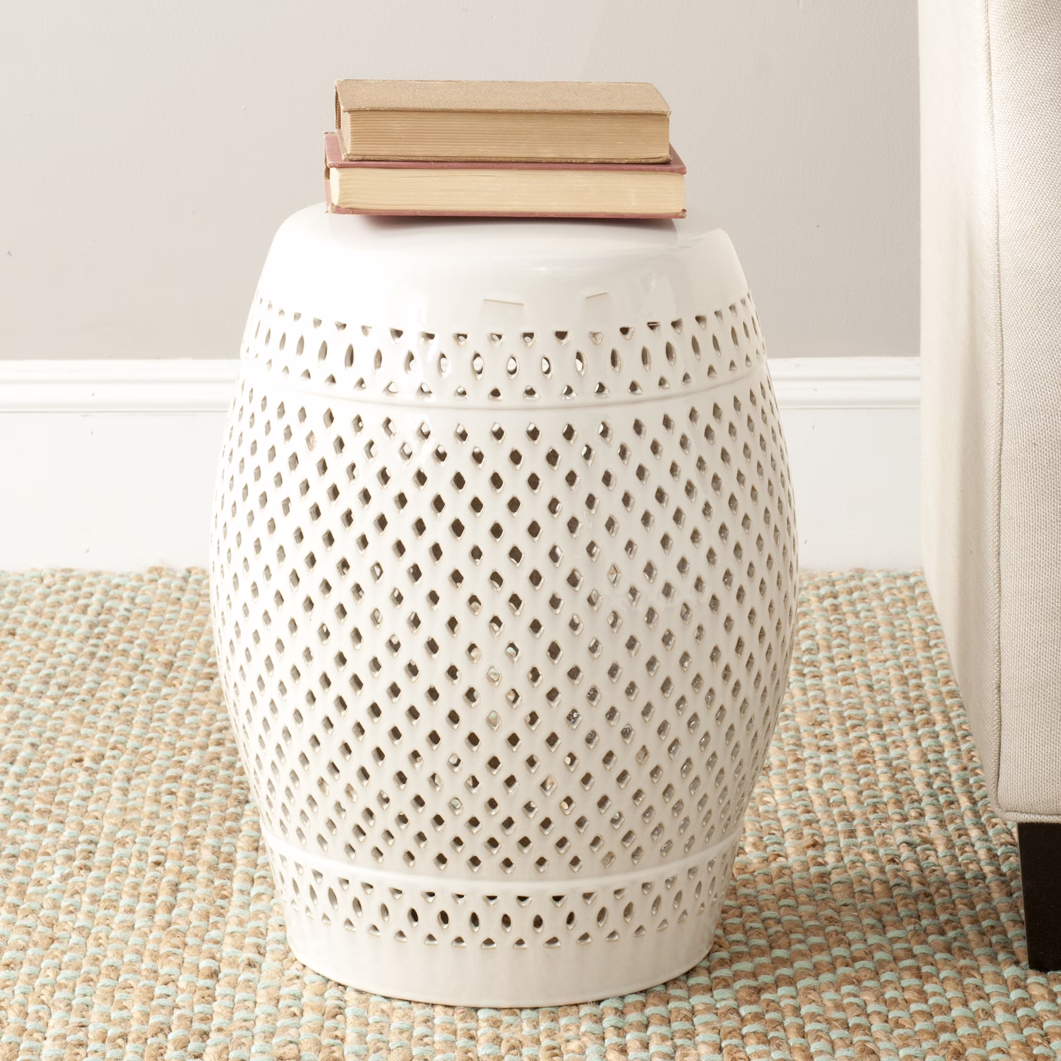Safavieh Diamond Drum Indoor/Outdoor Garden Patio Stool, White - Image 3