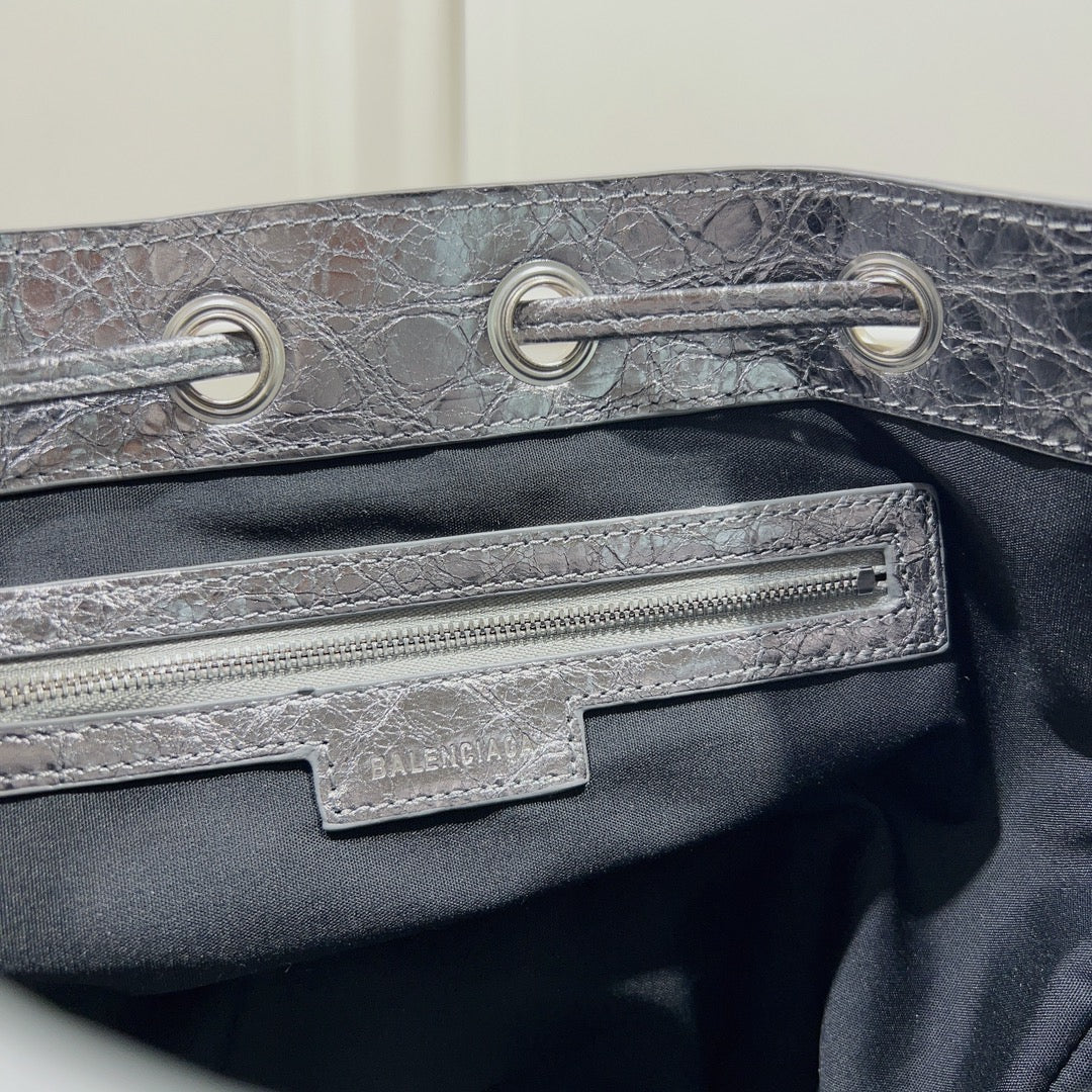 Metallic Balenciaga Bucket Bag with Studs and Adjustable Straps for Edgy Fashion Style No.3033 - Replicaclubs
