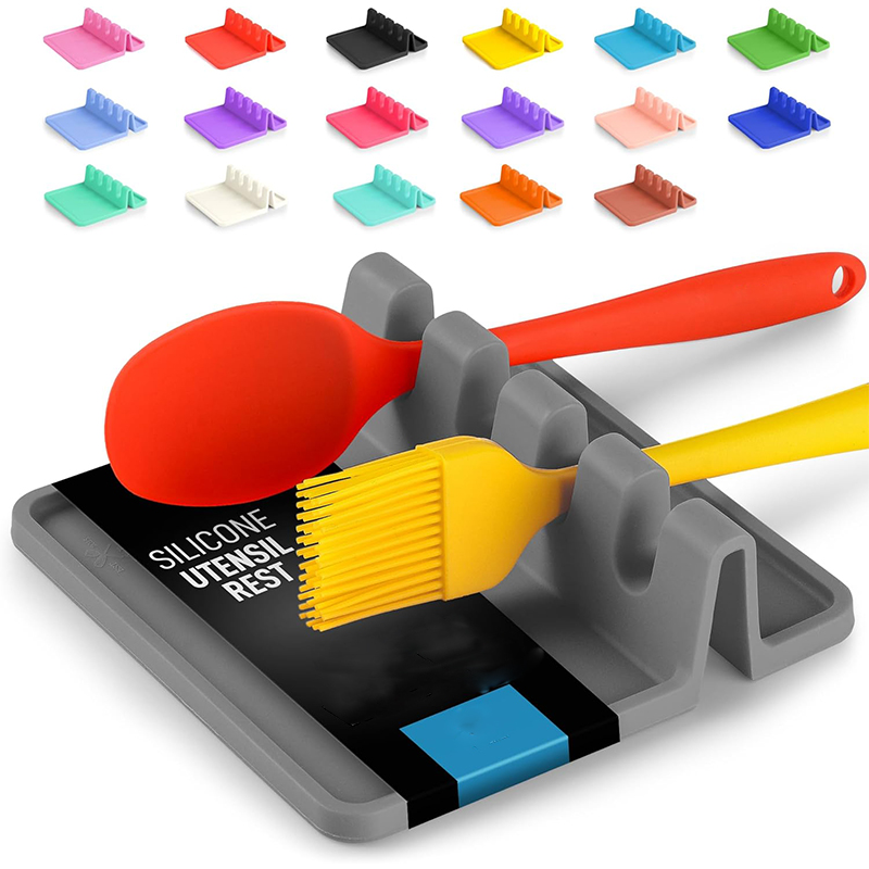 Silicone Spoon Rest With Drip Pad Heat-Resistant Utensil Rest Spoon Holder for Kitchen Counter Versatile Lid Holder