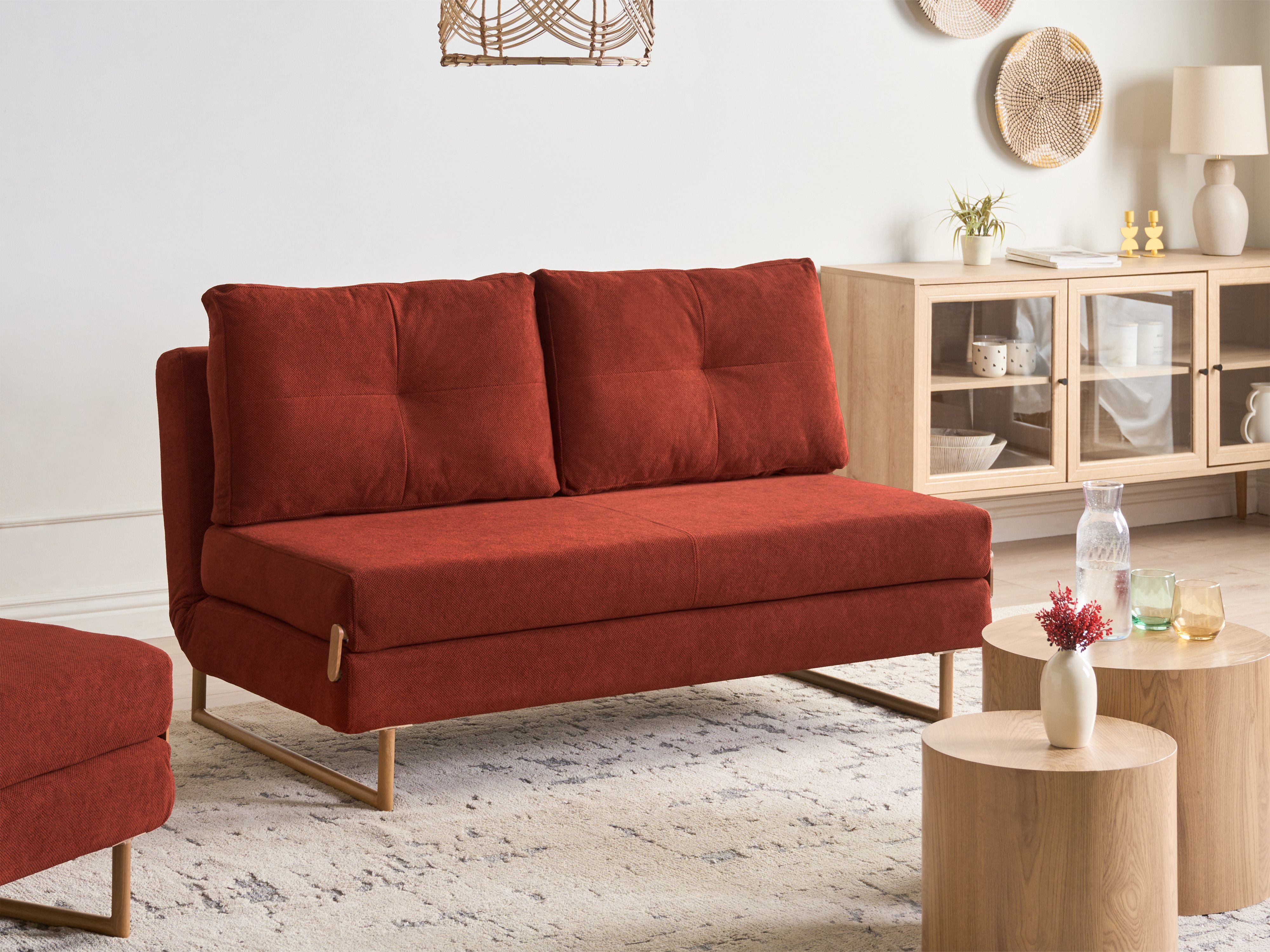 Sofa Bed 3 Seater JERSLEV Fabric Red