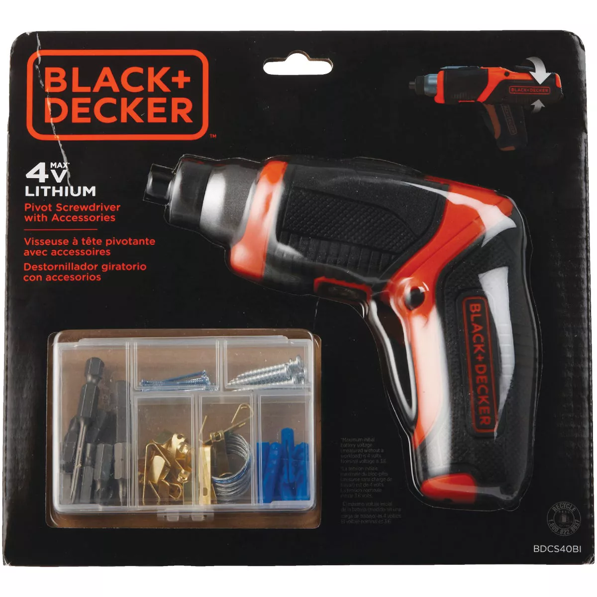 Black & Decker 4V MAX Lithium-Ion 1/4 In. Pivot Cordless Screwdriver with Accessories