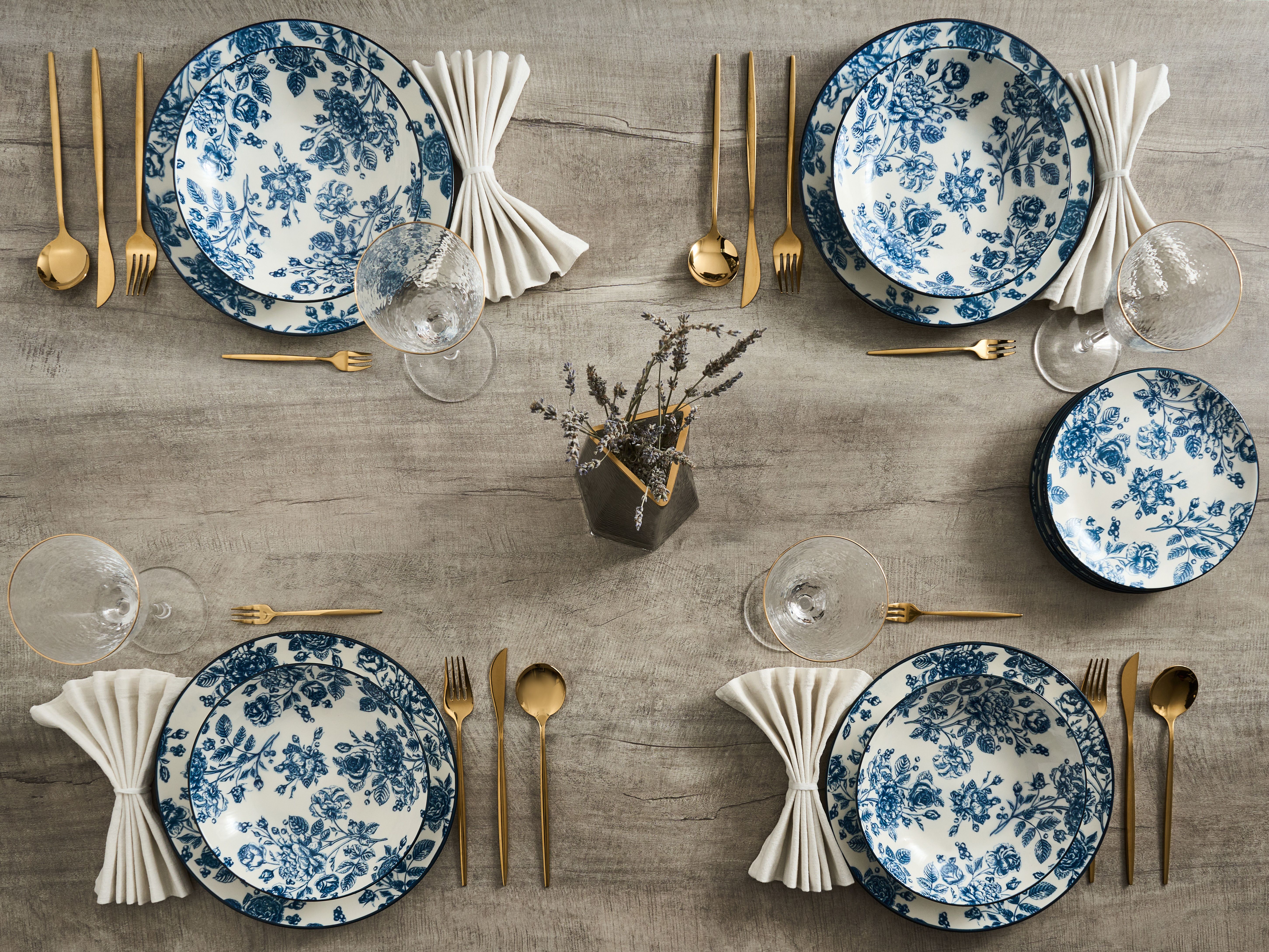 Set of 24 Dinnerware BASIL Porcelain Blue