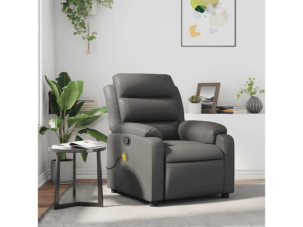 Fauteuil inclinable-Chaise de relax-Fauteuil de Massage Gris Similicuir SHL3511