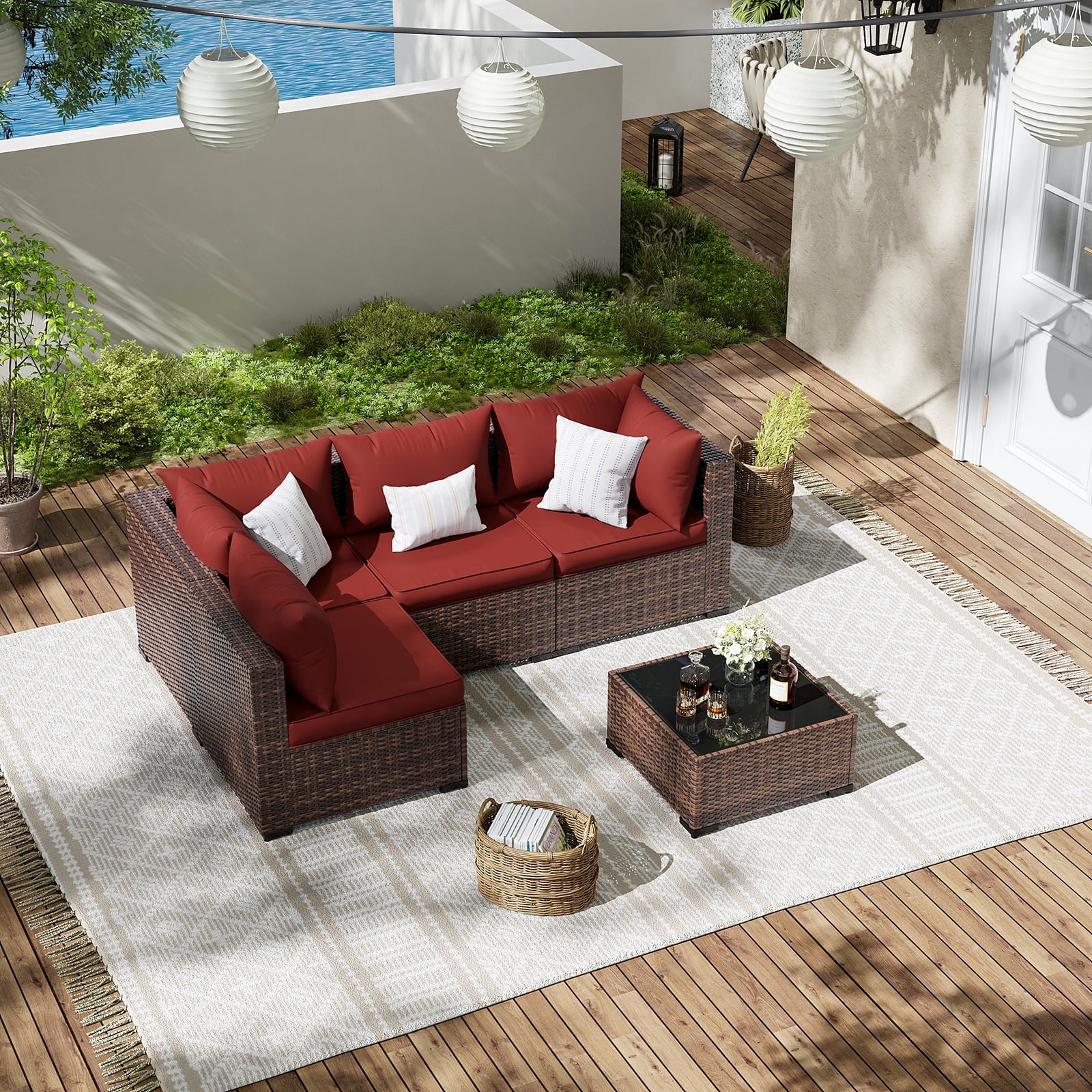 ELPOSUN Patio Furniture Set, Outdoor Patio Furniture Wicker Furniture Couch Set, 5 Pieces Outdoor Sectional Sofa, Patio Furniture Set, Outdoor Patio Set for Balcony Furniture (Grey) - Image 17