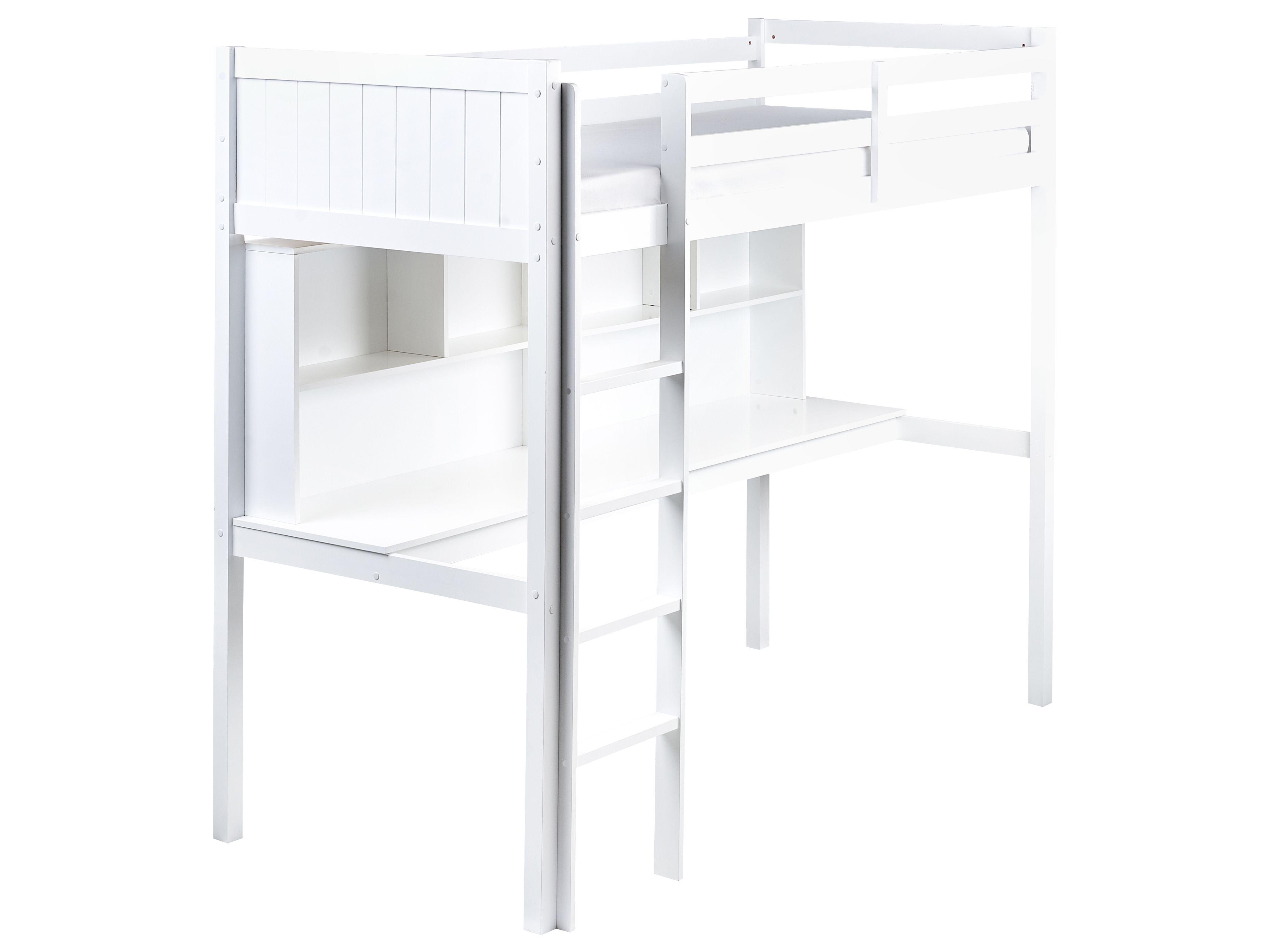 High Sleeper Bed with Desk Pine Wood FOUCAMONT 90 x 200 cm (EU Single) White