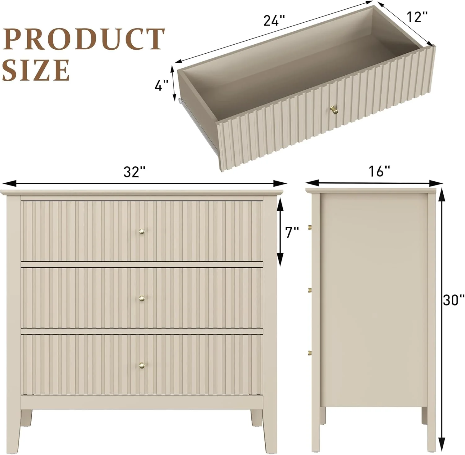 Heynemo Beige 6 Drawer Dresser, Fluted Modern Wood Chest - Image 65