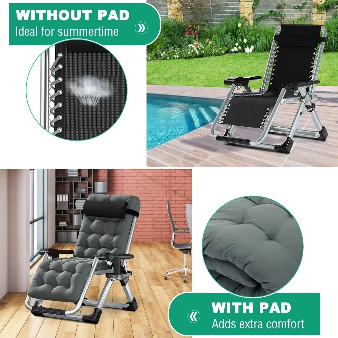 NAIZEA 2 Pack Zero Gravity Chair, Foldable Portable Lawn Recliner with Cushion, Headrest, Cup Holder, Black - Image 75