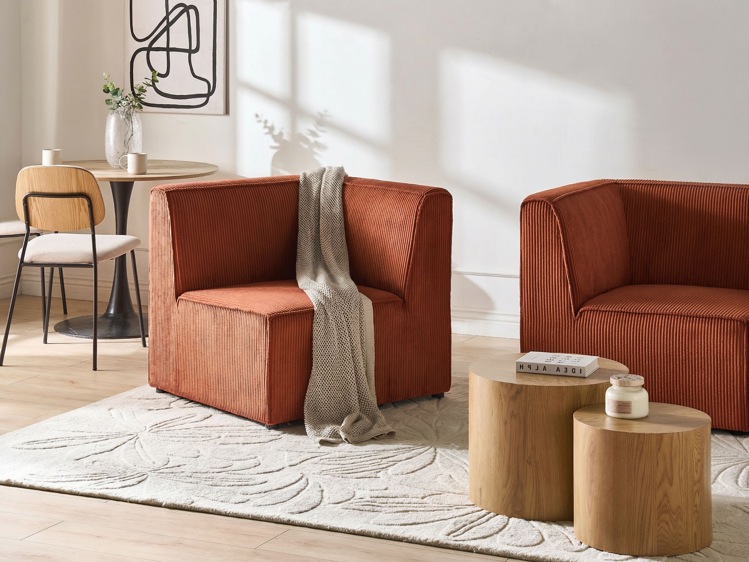 Corner Seat LEMVIG Corduroy Golden Brown Left Hand
