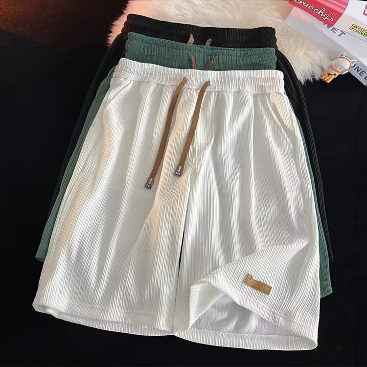Men's casual shorts, ice silk, summer beach quick-dry, loose fit, large size, trendy mid-length shorts for boys