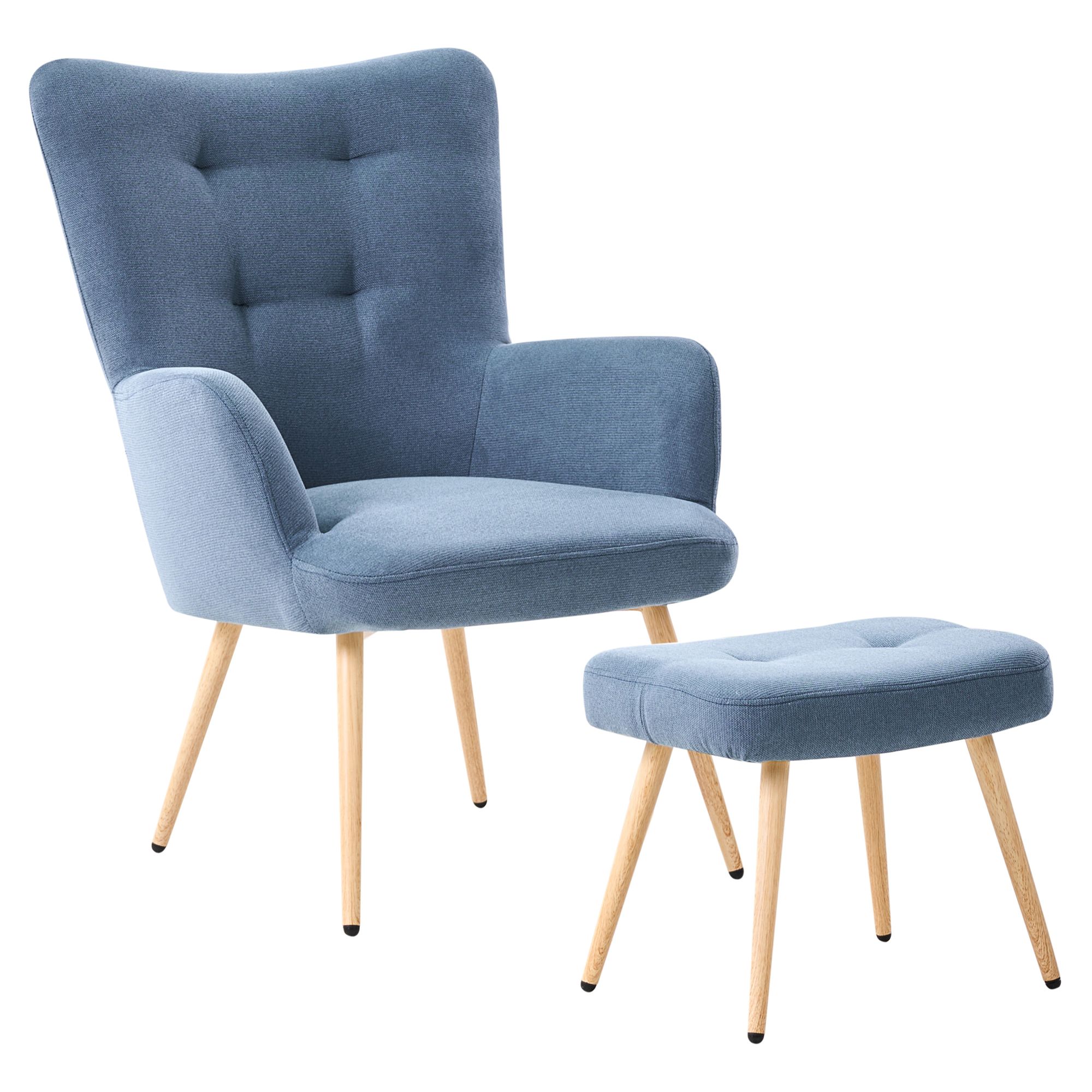 Wingback Chair VEJLE with Footstool Fabric Dark Blue