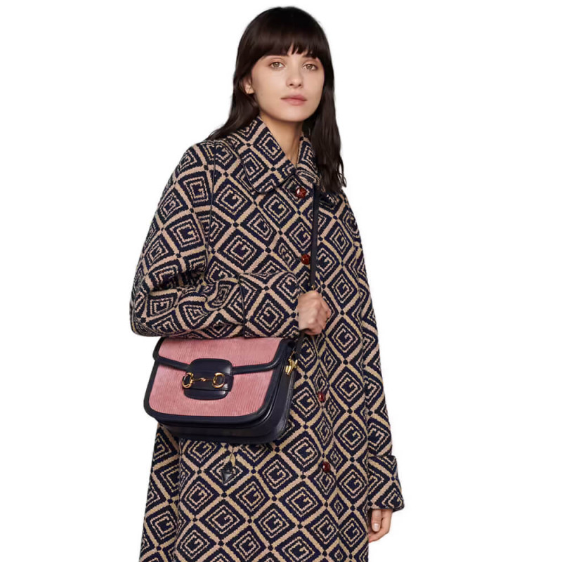 Replica Gucci Horsebit 1955 Small Bag 602204 Pink Corduroy1:1High-quality replica