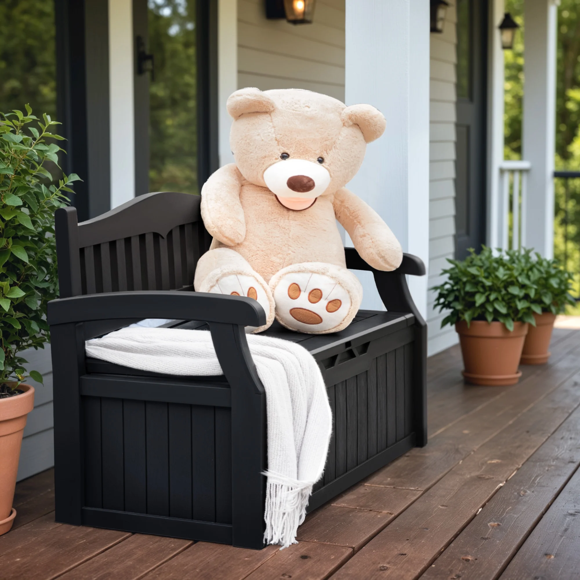 Homall 80 Gallon Plastic Storage Bench Made Of Durable Weatherproof Resin And Deck-Box Organized Storage Compartment For Outdoor Patios And Lawns,Black - Image 2