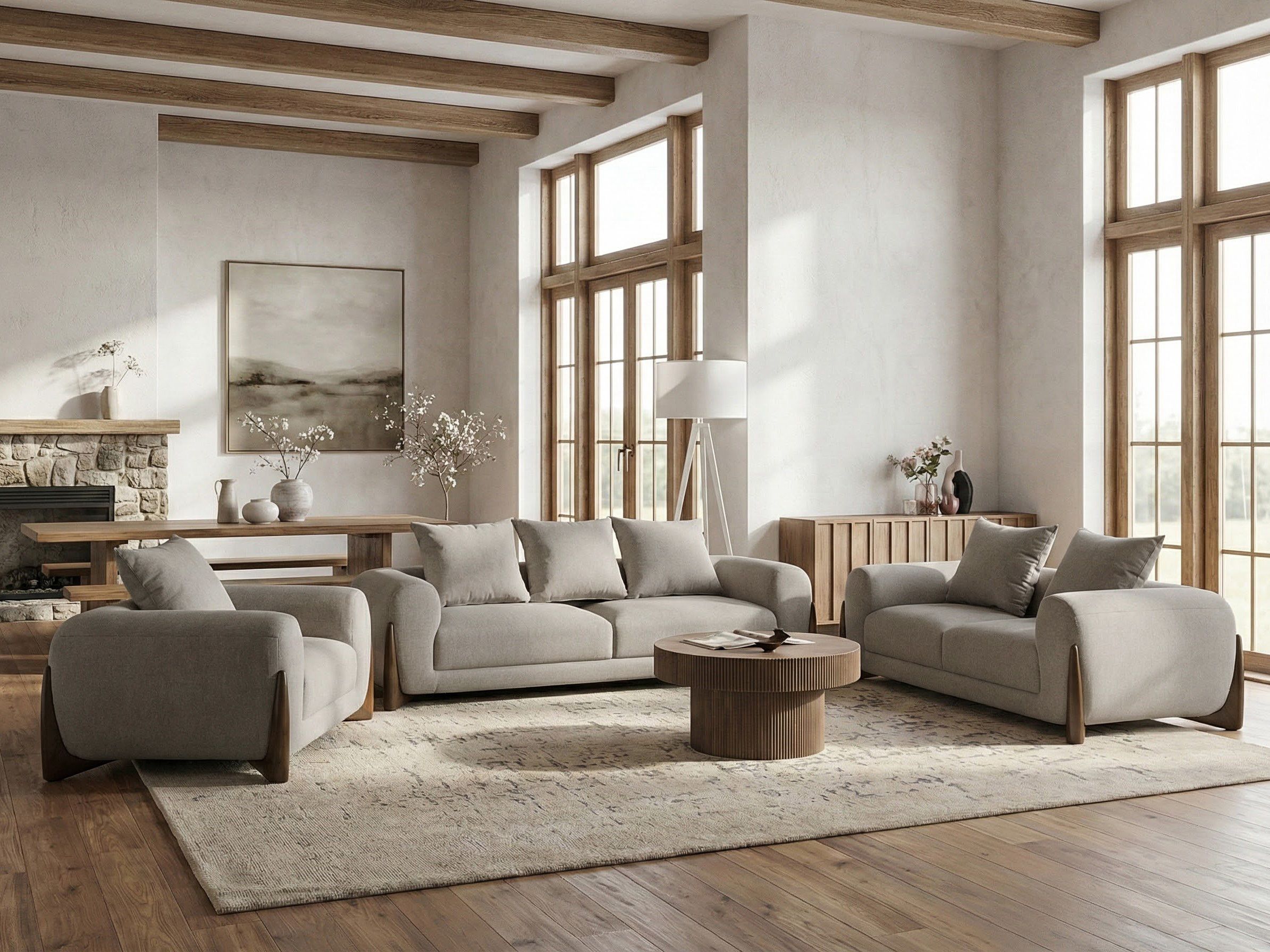 Living Room Set 6 Seater VINLIDEN Taupe