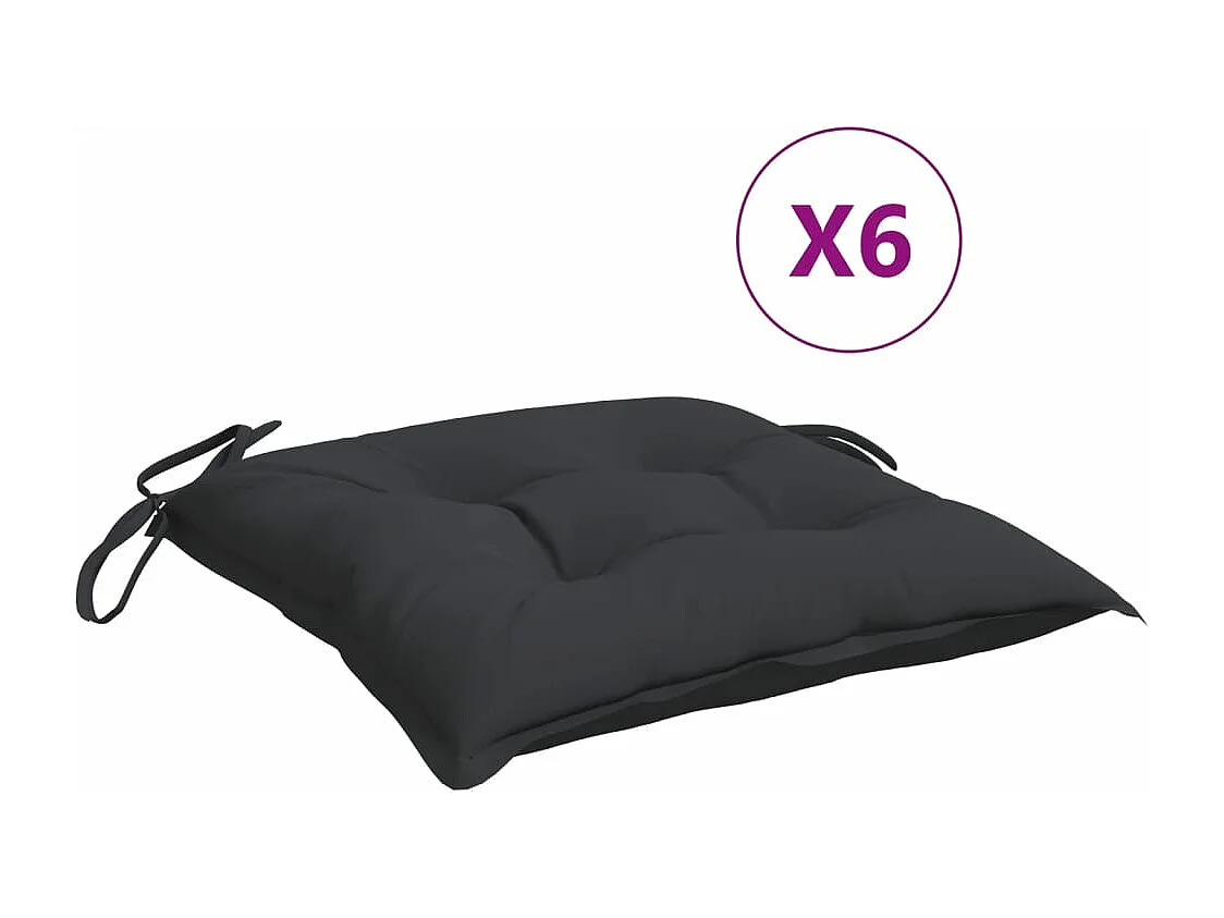 Coussins de chaise lot de 6 noir 40x40x7 cm tissu oxford