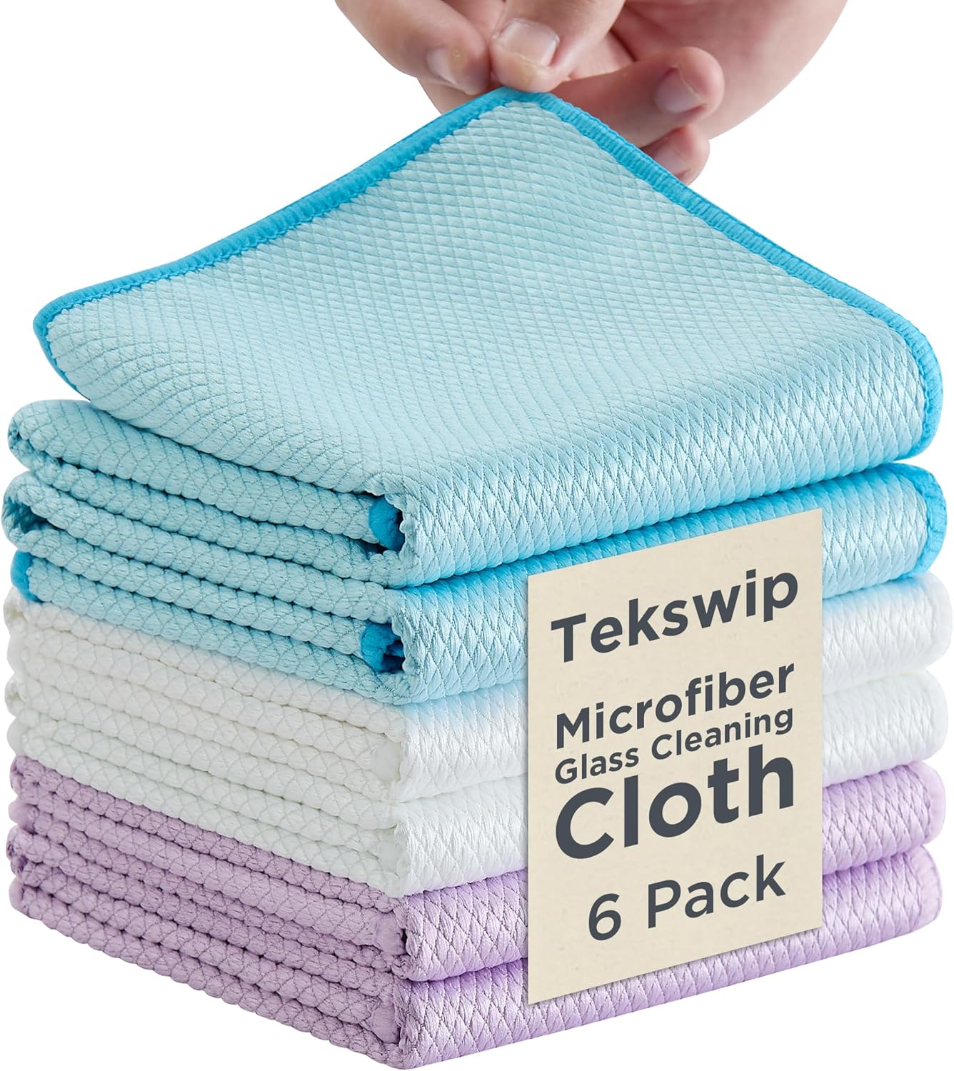 Microfiber Glass Cleaning Cloth 6 Pack, 15.5x15.5 Inch Magic Cleaning Rags, Lint Free Streak Free Reusable Towels for Windows, Mirrors, Cars, Screens, Kitchen and Stainless Steel Surface