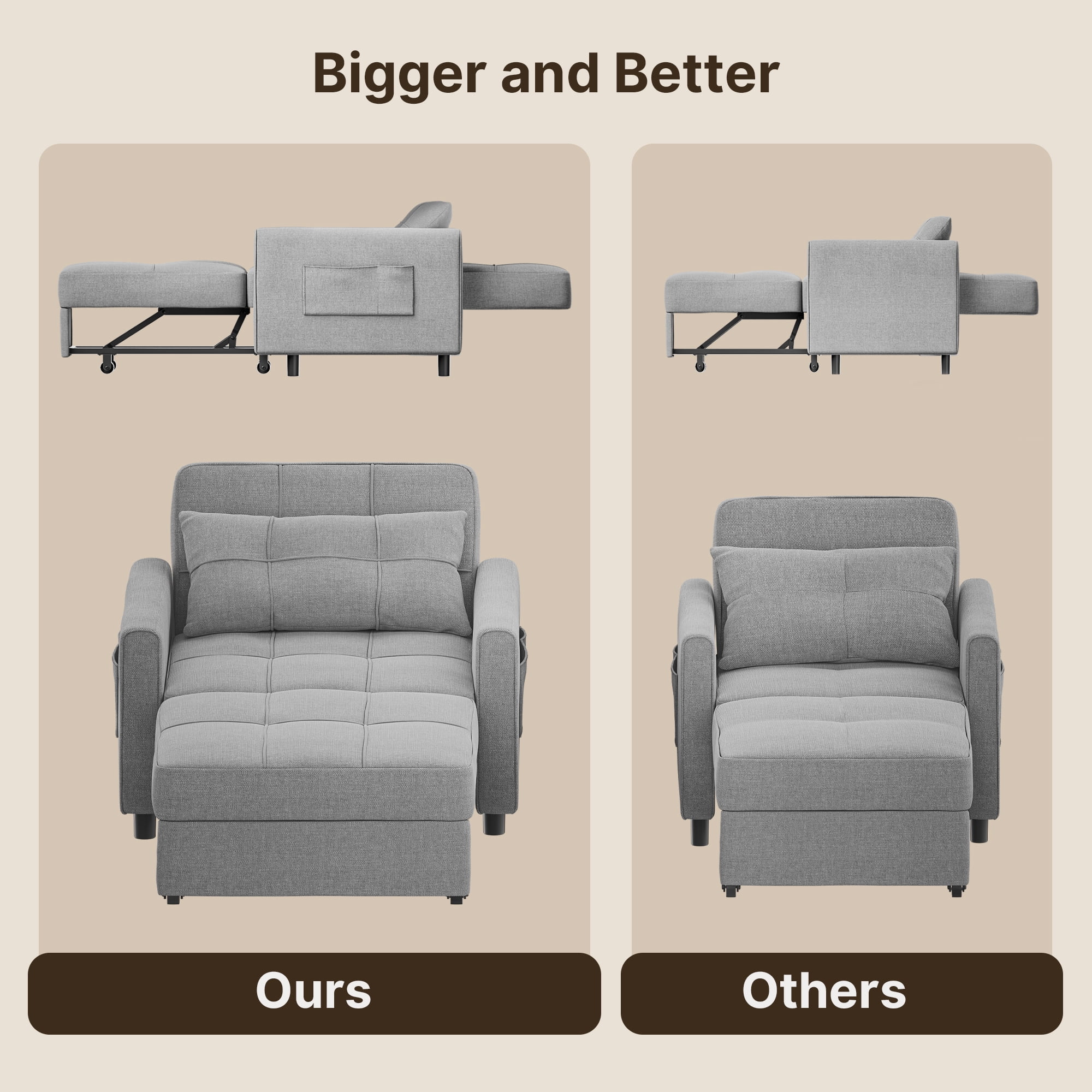 3 in 1 Convertible Sofa Bed Chair for Living Room , Aiho Sleeper Sofa Bed for Living Room, Dark Gray - Image 11