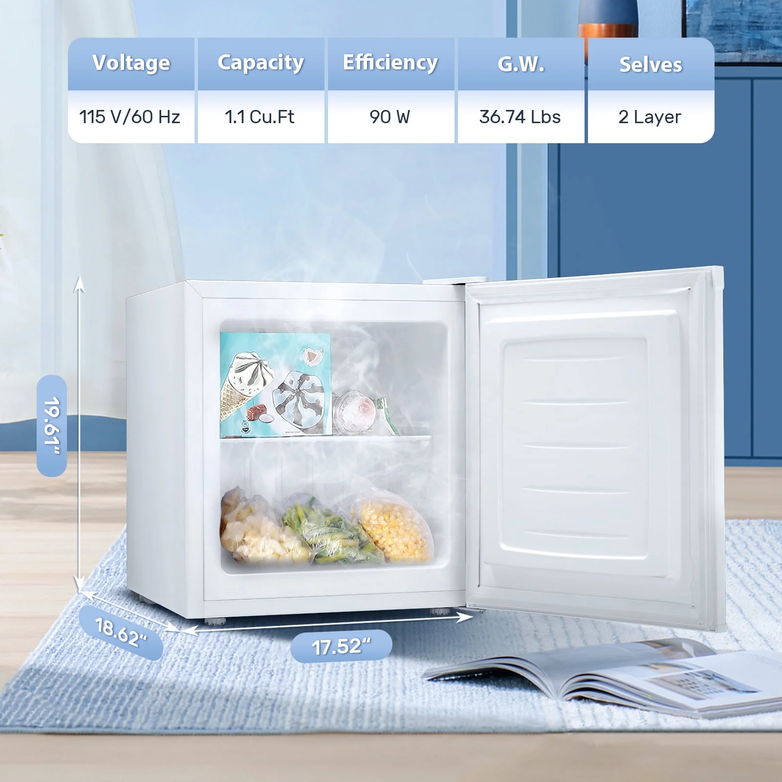 KNDKO Upright Freezer, 1.2cu.ft Mini Freezer with Adjustable Thermostat & Removable Shelves, Stand Up Freezer for Home/Office/Dorm, White - Image 8