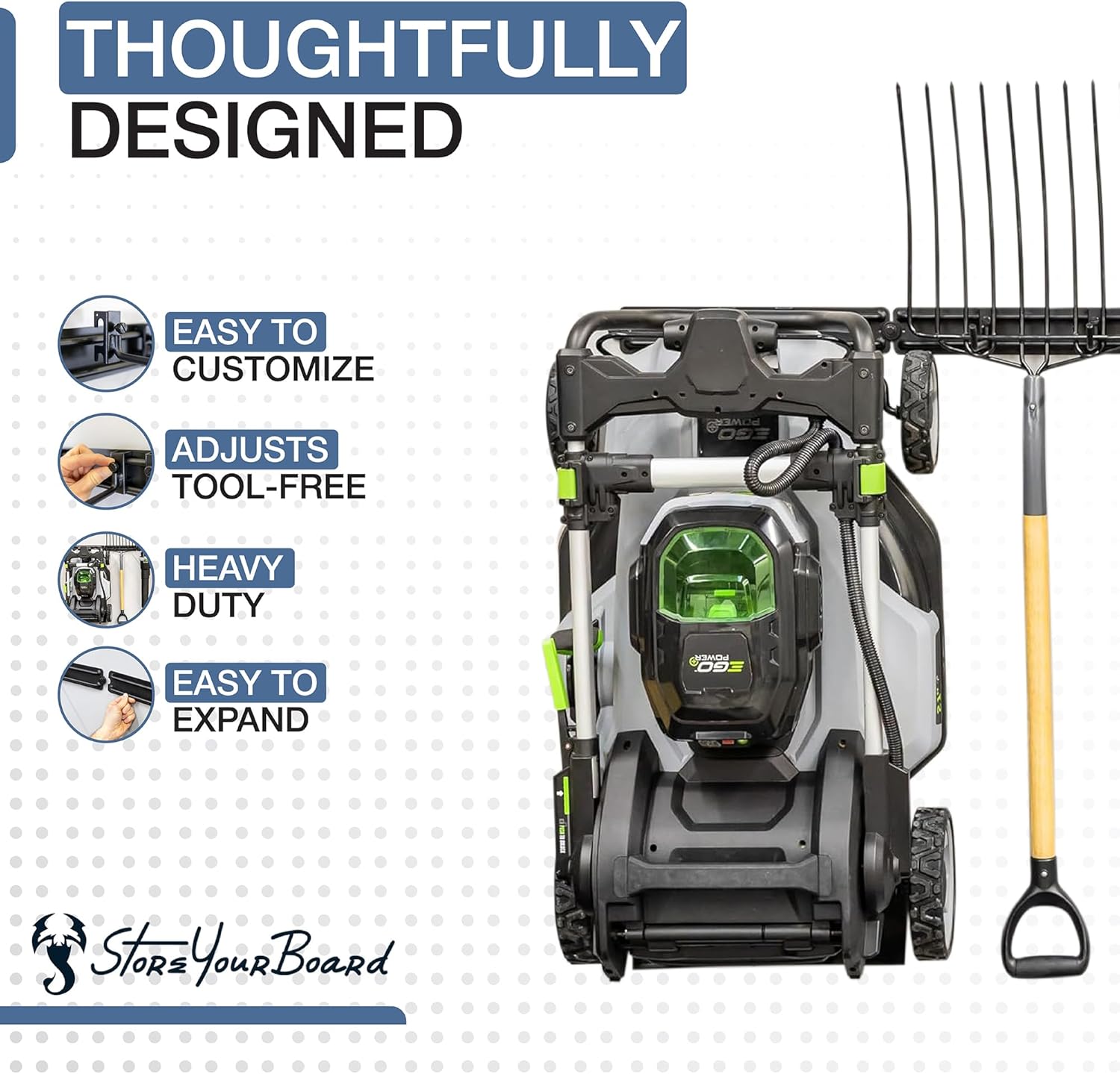 StoreYourBoard Garage Tool Organizer Wall Mount – Heavy Duty Garage Wall Organizer for Garage Organization and Storage, Broom Holder Wall Mount for Gardening Tools & Yard Tools – 64