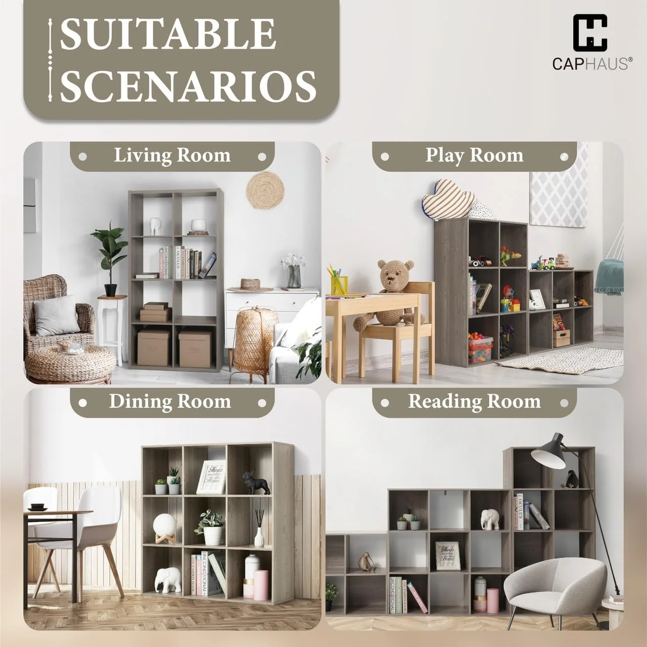 Sturdy Room 13-Inch Cube Storage Organizer Shelf, with Extra Thick Exterior Edge, Open Storage Shelf Divider, Bookcase, 6-Cube / 8-Cube / 9-Cube, Colors Available in Grey Oak and White - Image 6