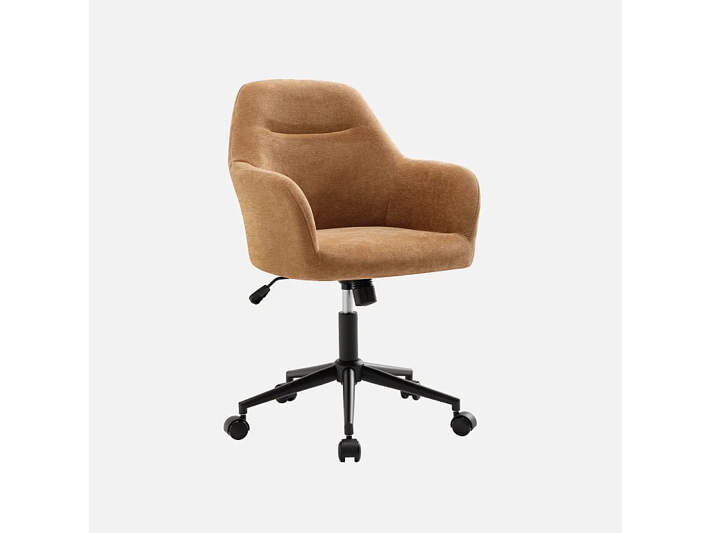 Chaise de bureau à roulettes ajustable métal et tissu camel - L 57 x P 57 x H 85/94.5cm - Stan