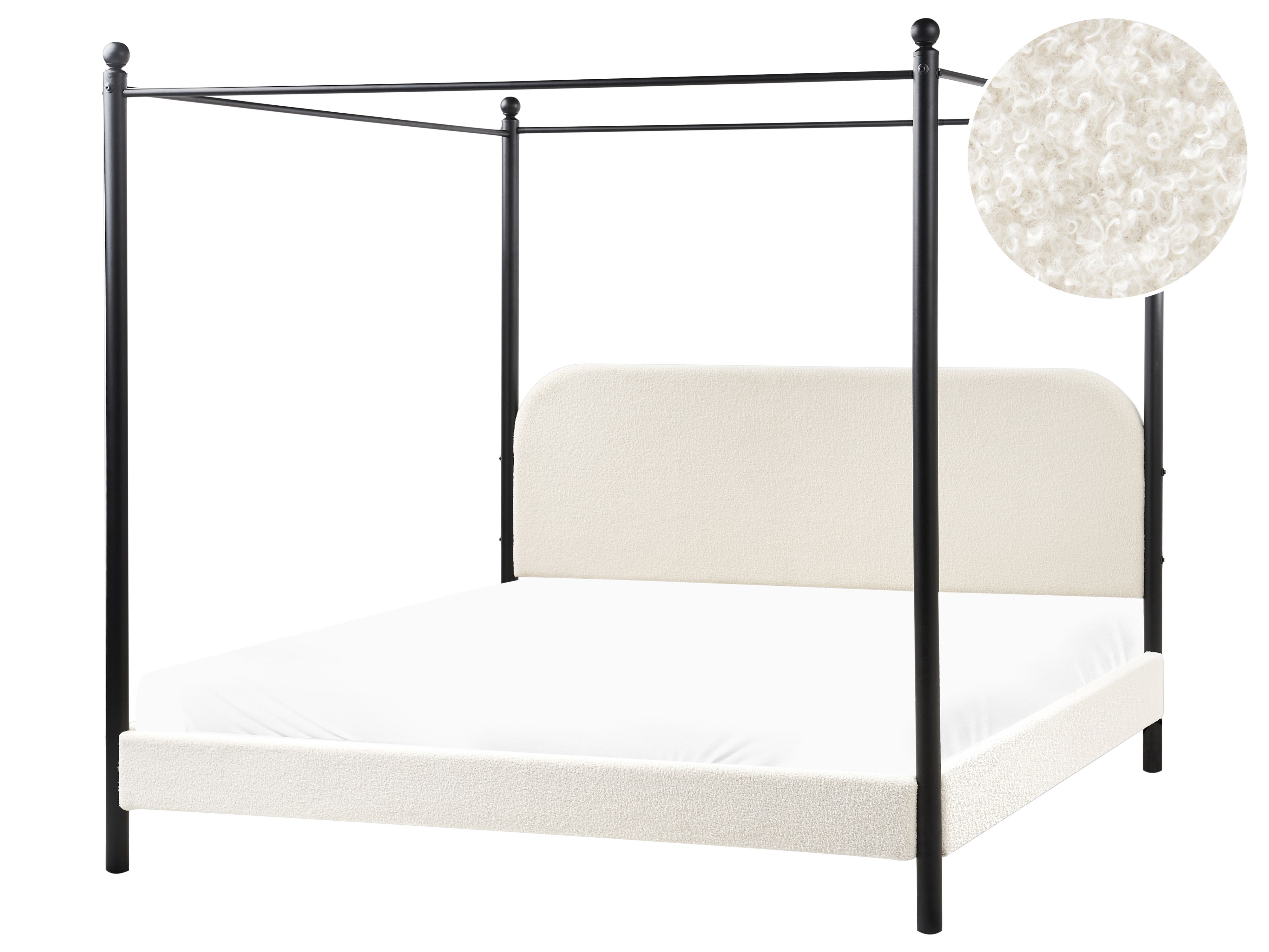 Four Poster Bed Boucle DANNEMOIS 180 x 200 cm (EU Super King) Off-White