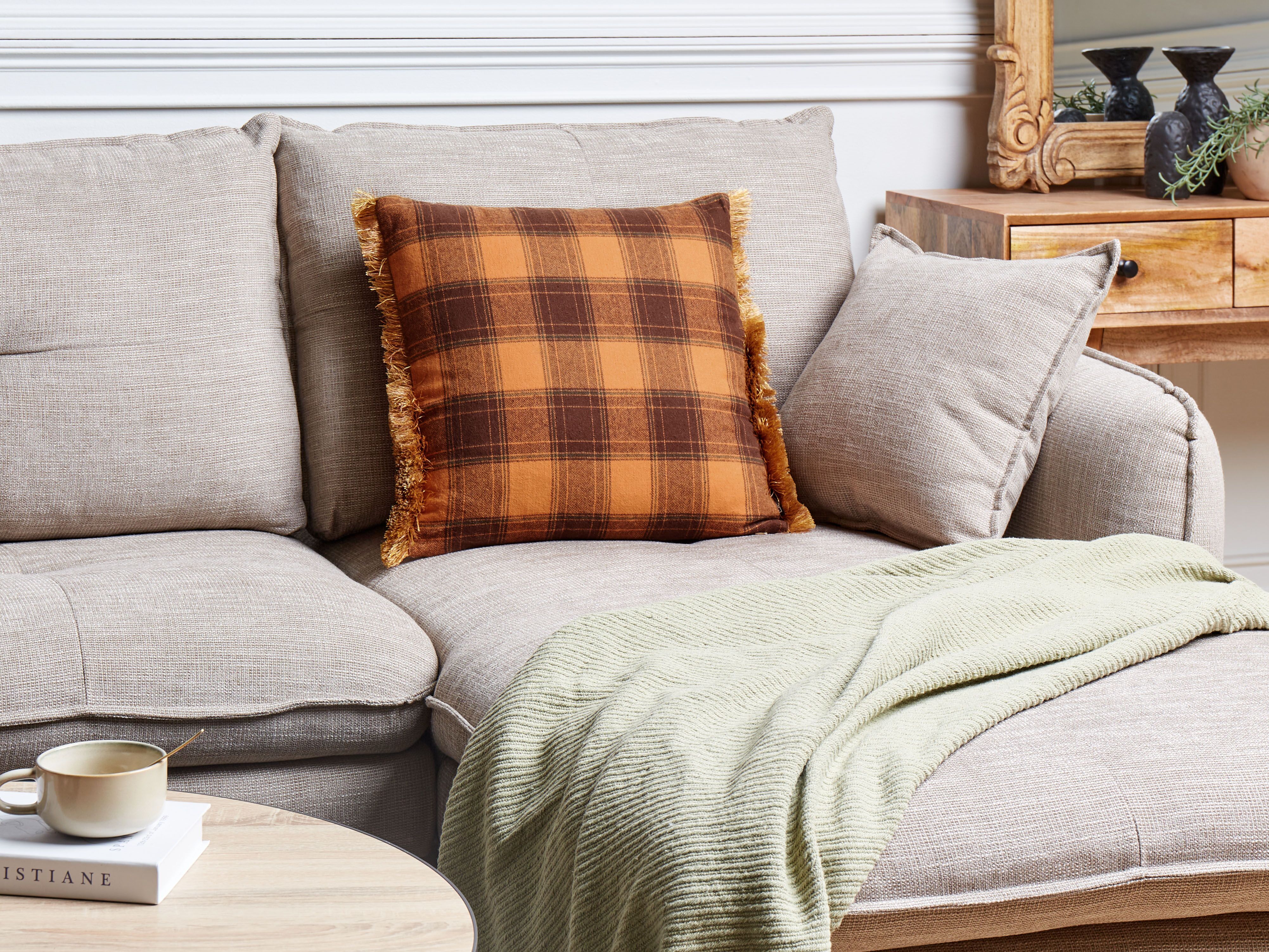 Throw Cushion BARJA 45 x 45 cm Orange Checked