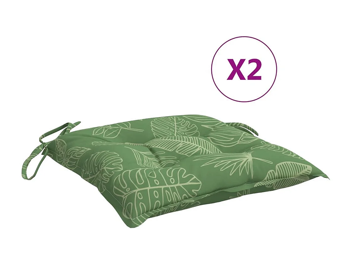 Coussins de chaise lot de 2 à motif de feuilles 50x50x7 cm