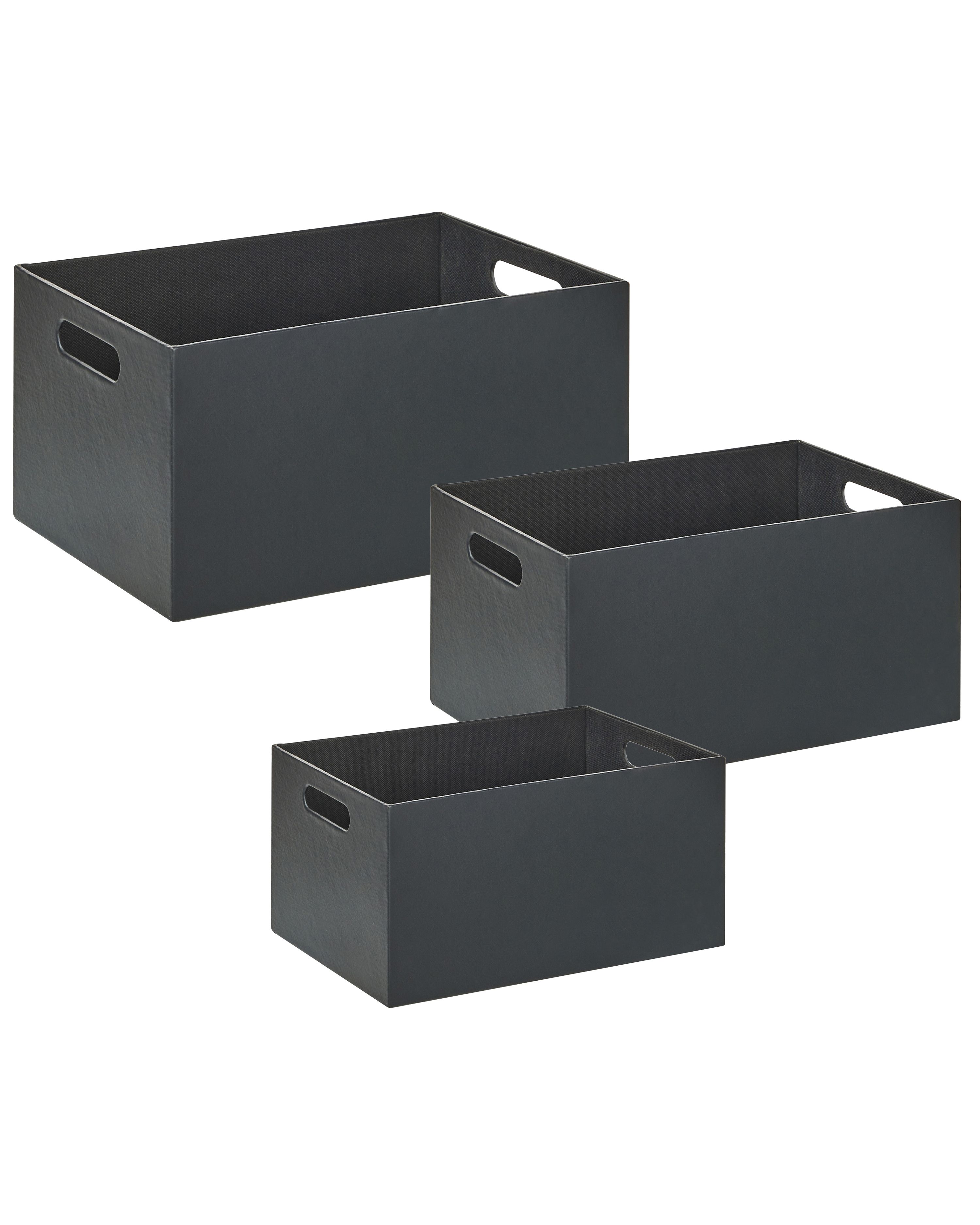 Set of 3 Boxes LARSA Faux Leather Graphite Grey