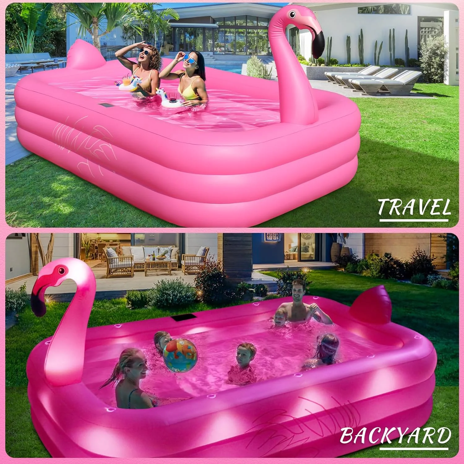 Inflatable Pool with Lights, Solar Flamingo Swimming Pool for Kids,Adults Inflatable Blow up Pool, Large Kiddie Pool, Durable Thickened Inflatable Family Pool for Backyard,Outdoor,105"x65"x25" - Image 6