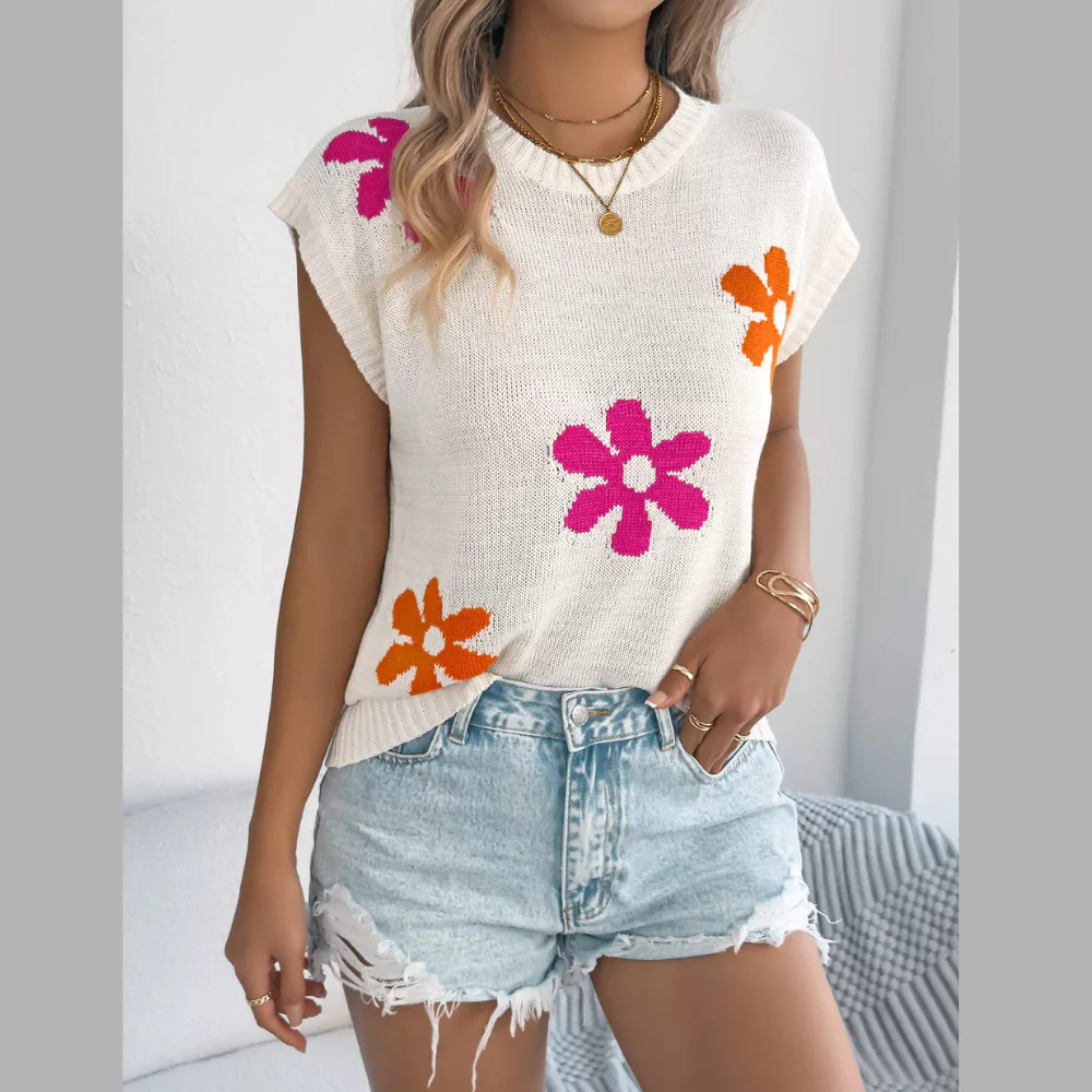 Flower Round Neck Sweater - ZKZOOK