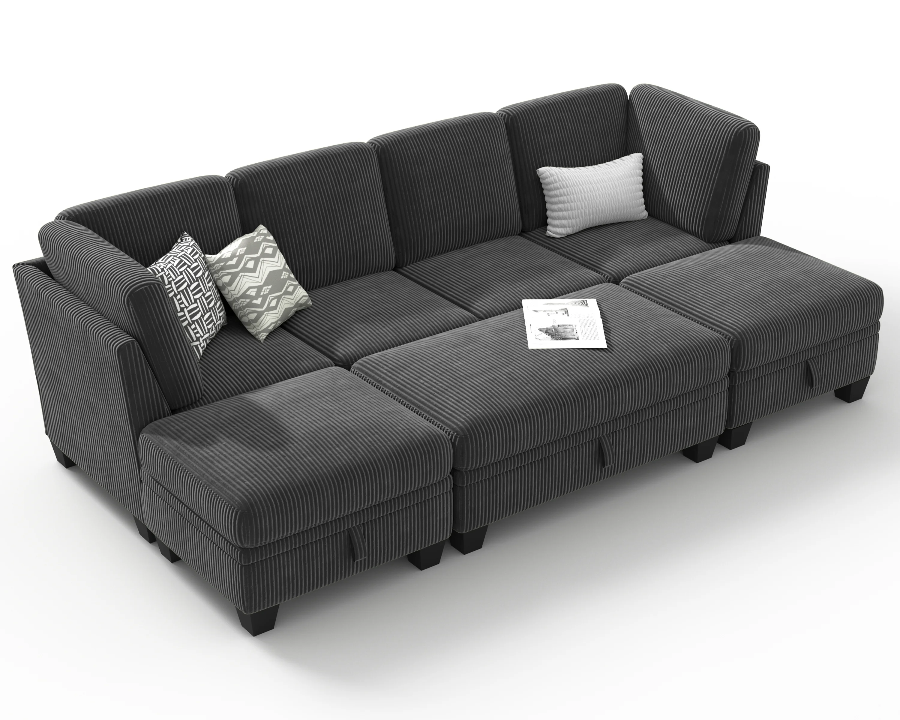 CHIC HOUSE 154.5" Sectional Sofa with Storage Ottoman Chaise, Corduroy U Shaped Sofa Convertible Sectional Couches for Living Room, 12 Seater Corner Modular Sofa with Deep Seat Throw Pillows, Green - Image 13