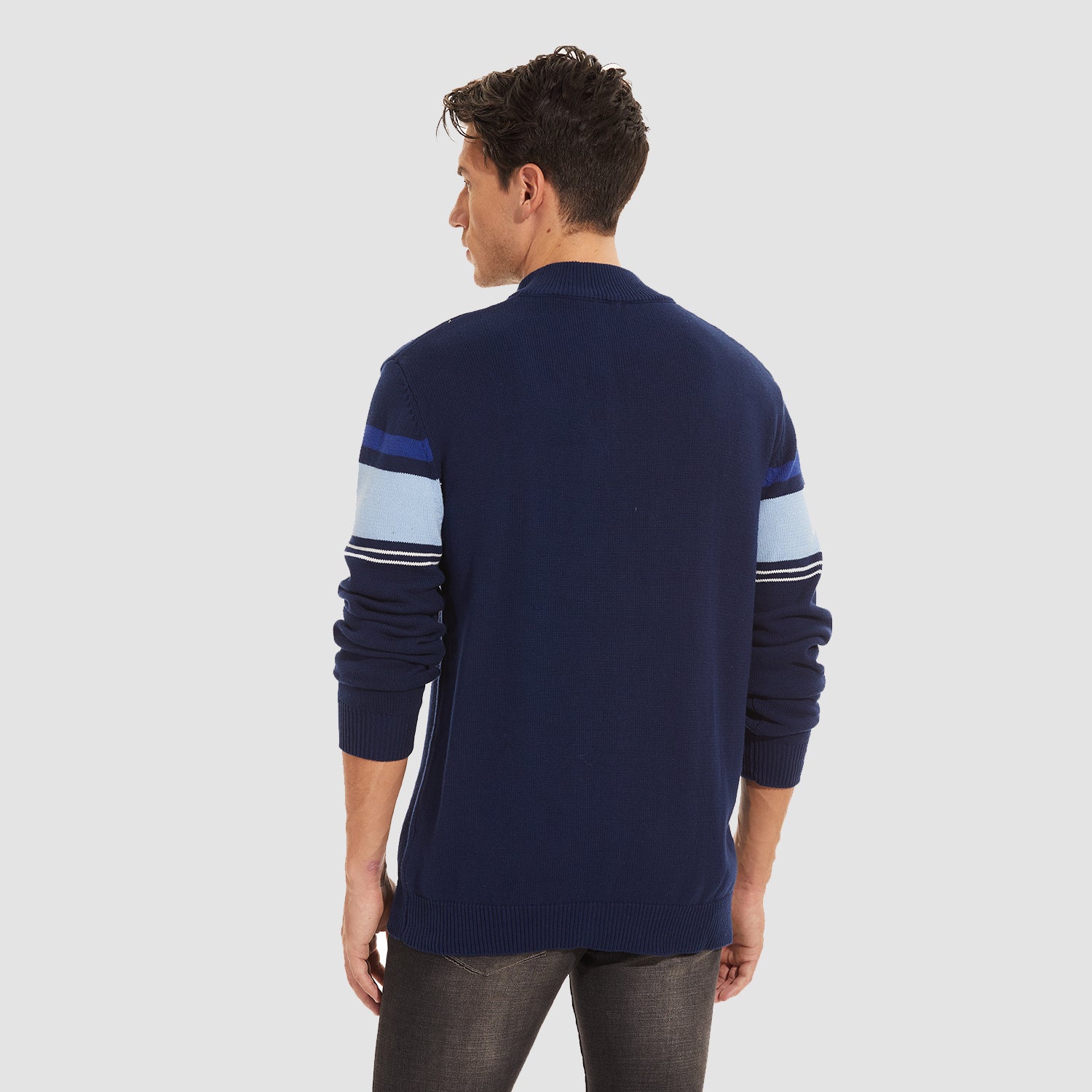 Men's Sweater Half Zipper Turtleneck Warm Pullover Slim Fit Casual Comfortable Striped Knitted Sweaters