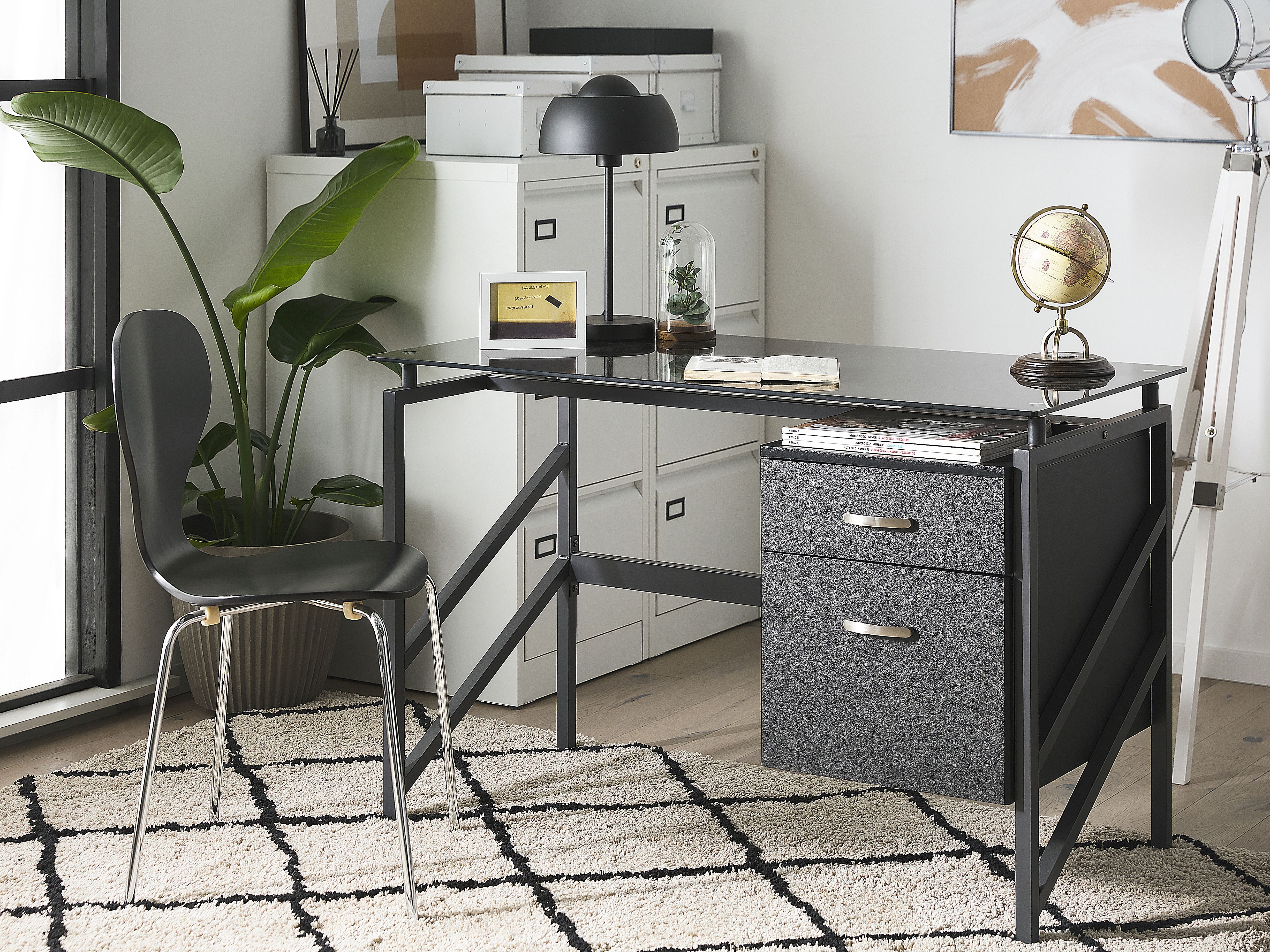 Home Office Desk MORITON Black 117 cm 57 cm with Storage