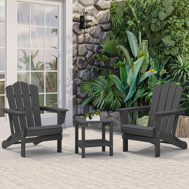 JEAREY All-Weather Patio Folding Adirondack Chair - Stackable Hdpe Frame Stationary Adirondack Chair with Slat Seat
