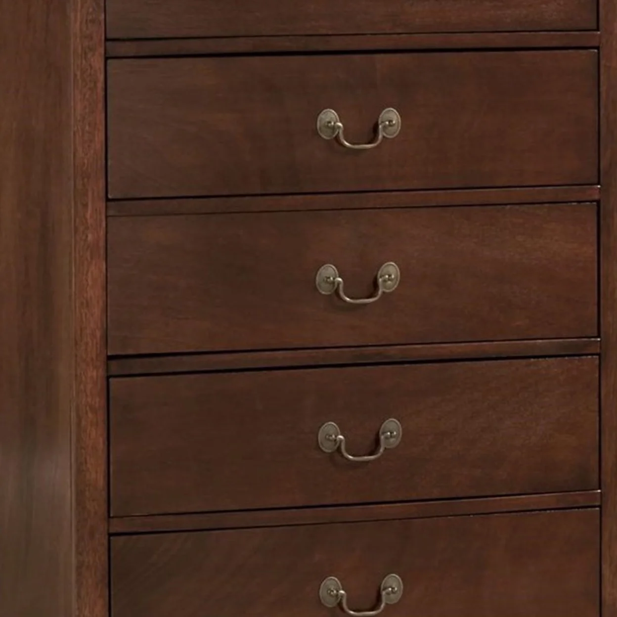 5 Drawer Wooden Chest With Metal Hardware, Cherry Brown- Saltoro Sherpi