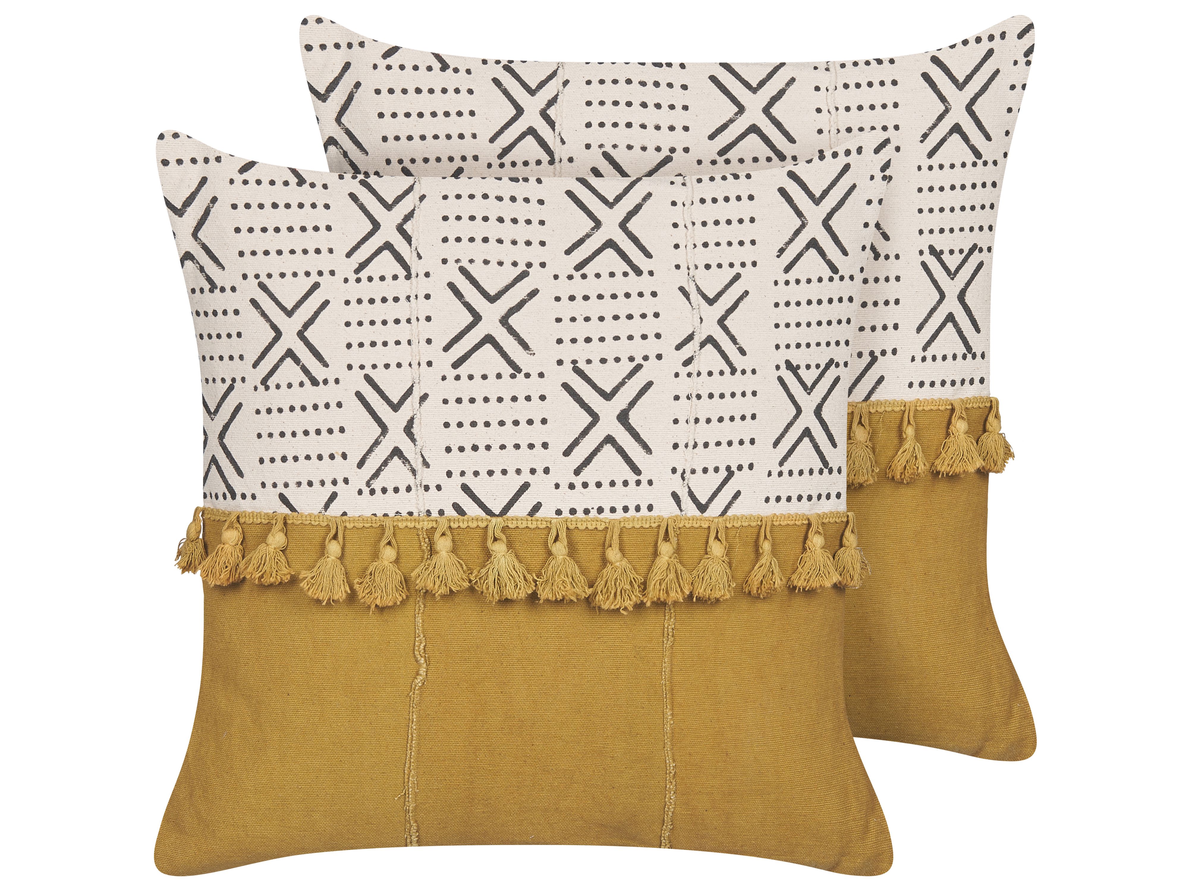 Set of 2 Decorative Cushions WOODI Cotton 45 x 45 cm Yellow White Geometric Pattern