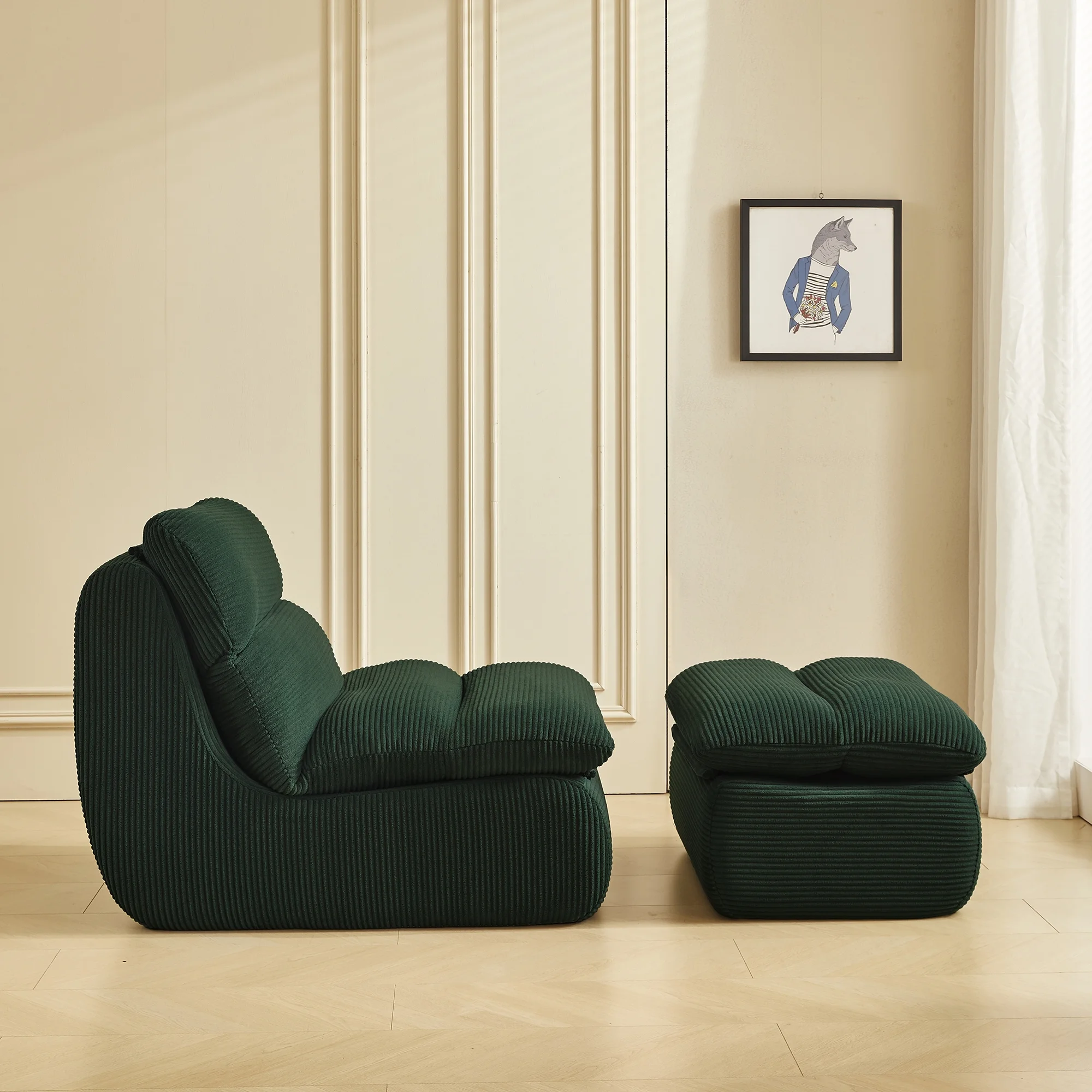 Newest Modern Compressed Lounge Chair with Ottoman, Cozy Corduroy Recliner for Small Spaces, Living Room, or Bedroom